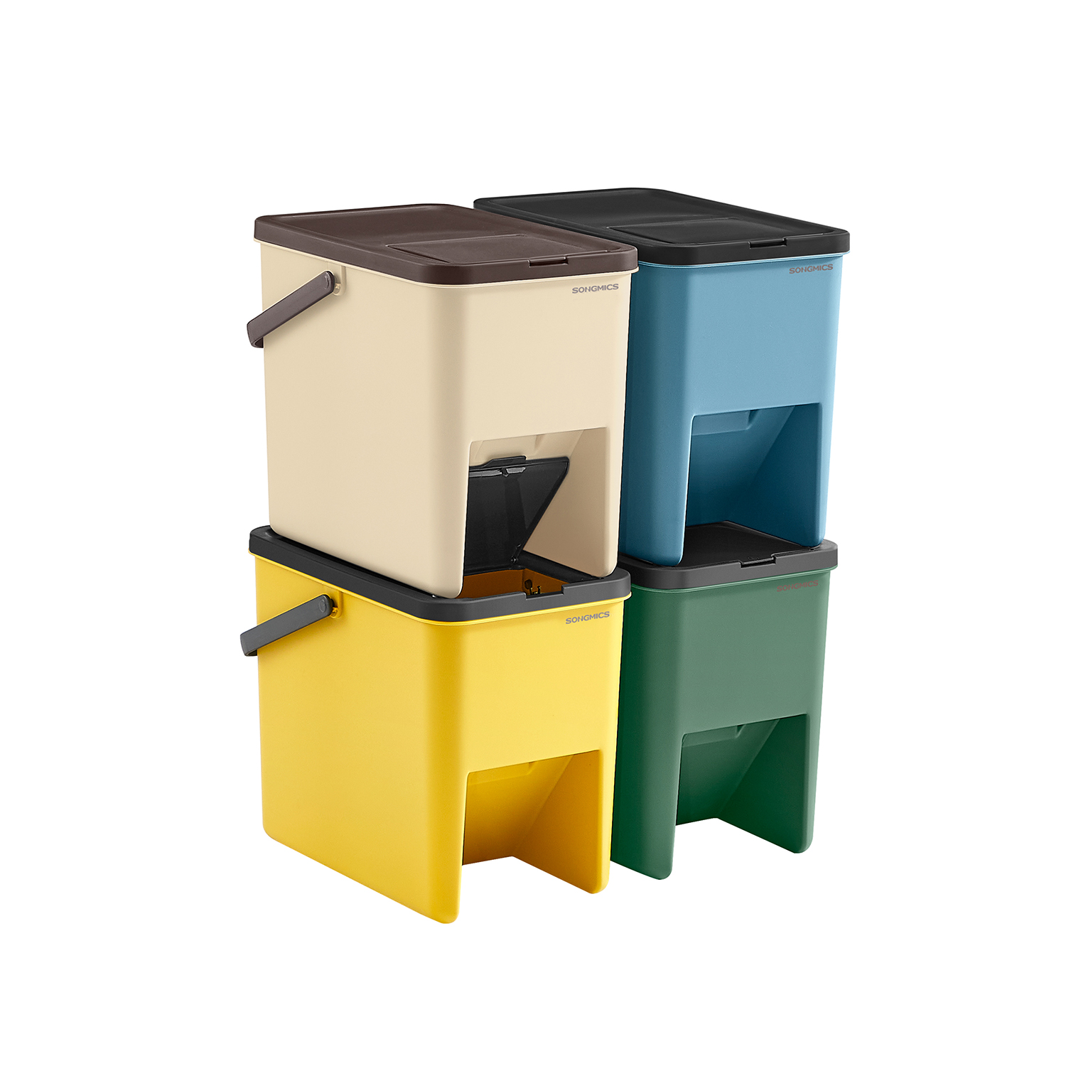 Recycling Bins - TARTTO Set of 4 Kitchen Bin - Multi Colour - Indigo Home