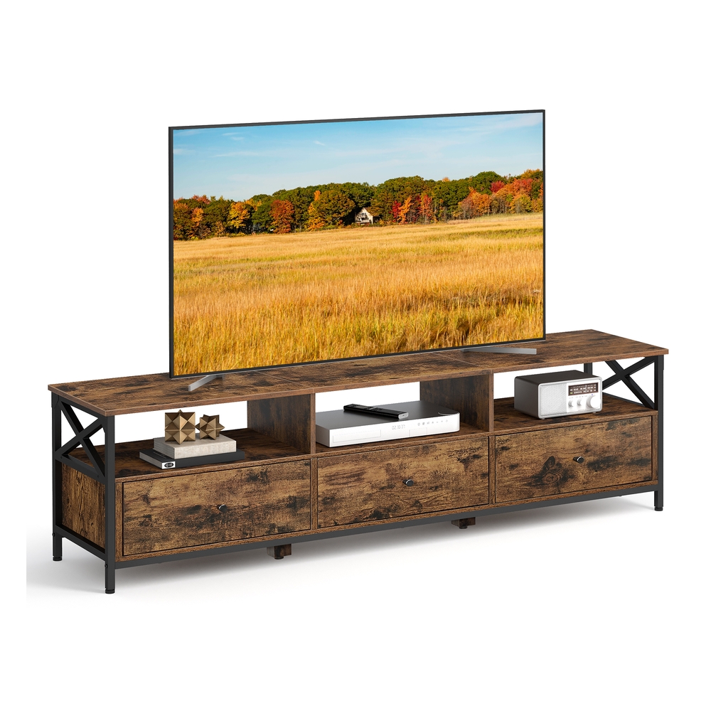 NOXENA TV Stand with 3 Drawers - Vintage Brown and Black - Indigo Home