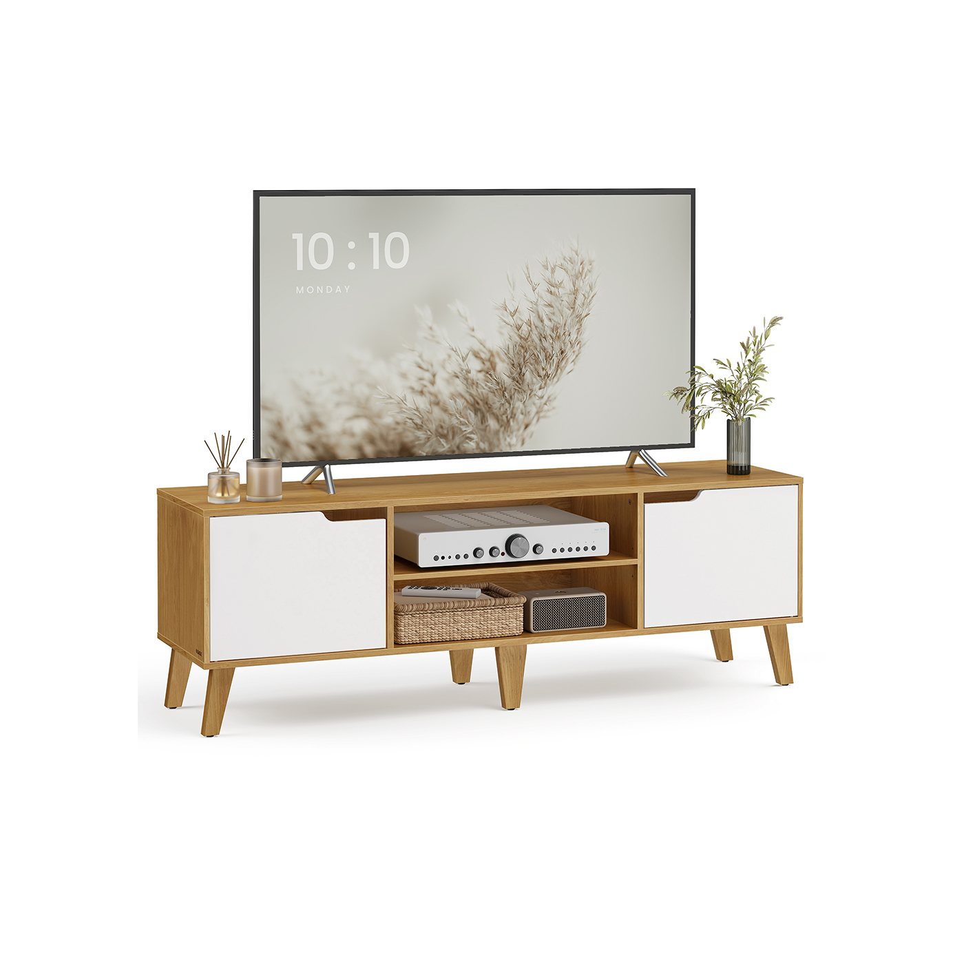 TV Stand - VIVRA Adjustable Shelf Unit - Natural Oak White - Indigo Home