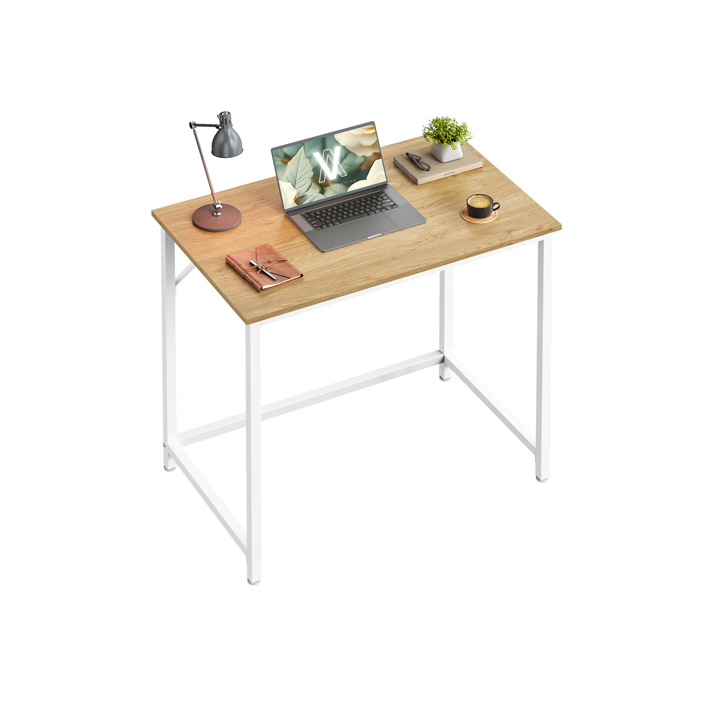 Computer Desk - FINLIA 80 cm Wide Natural Oak Pearl White - Indigo Home