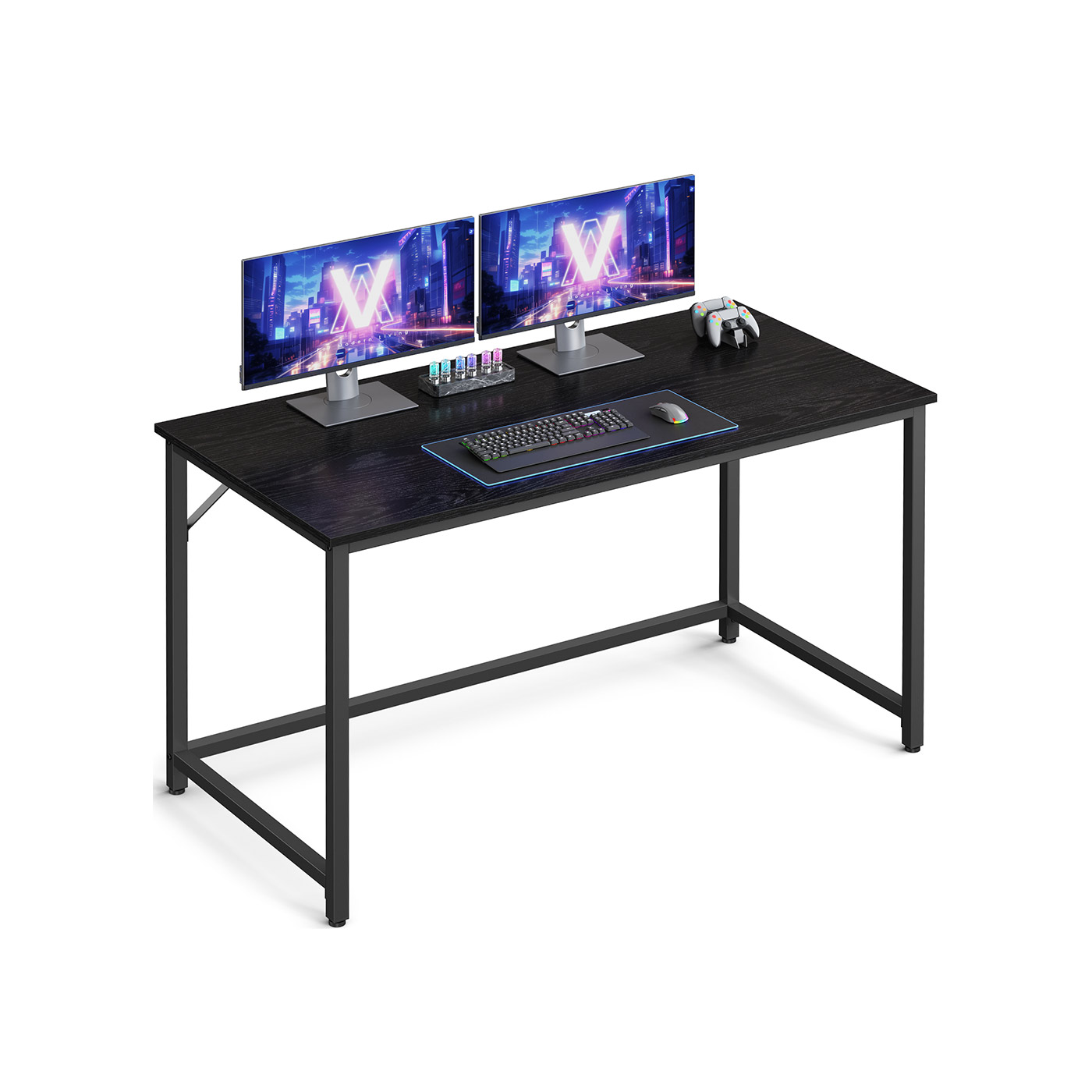Computer Desk - FINLIA 60 x 120 x 76 cm Wood Grain Effect Desk - Black - Indigo Home