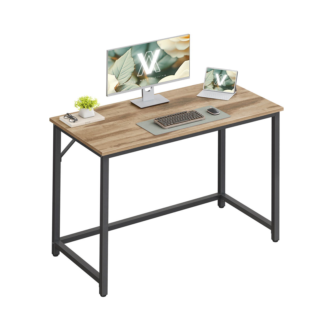 Computer Desk - FINLIA Study Desk with Metal Legs - Camel Brown - Indigo Home