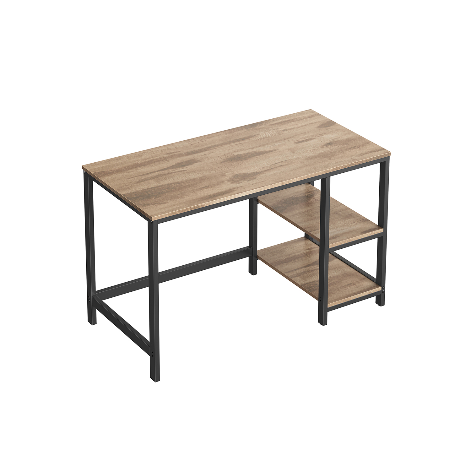 Writing Desk - FINLIA 2 Shelves Left or Right - Camel Brown and Black - Indigo Home