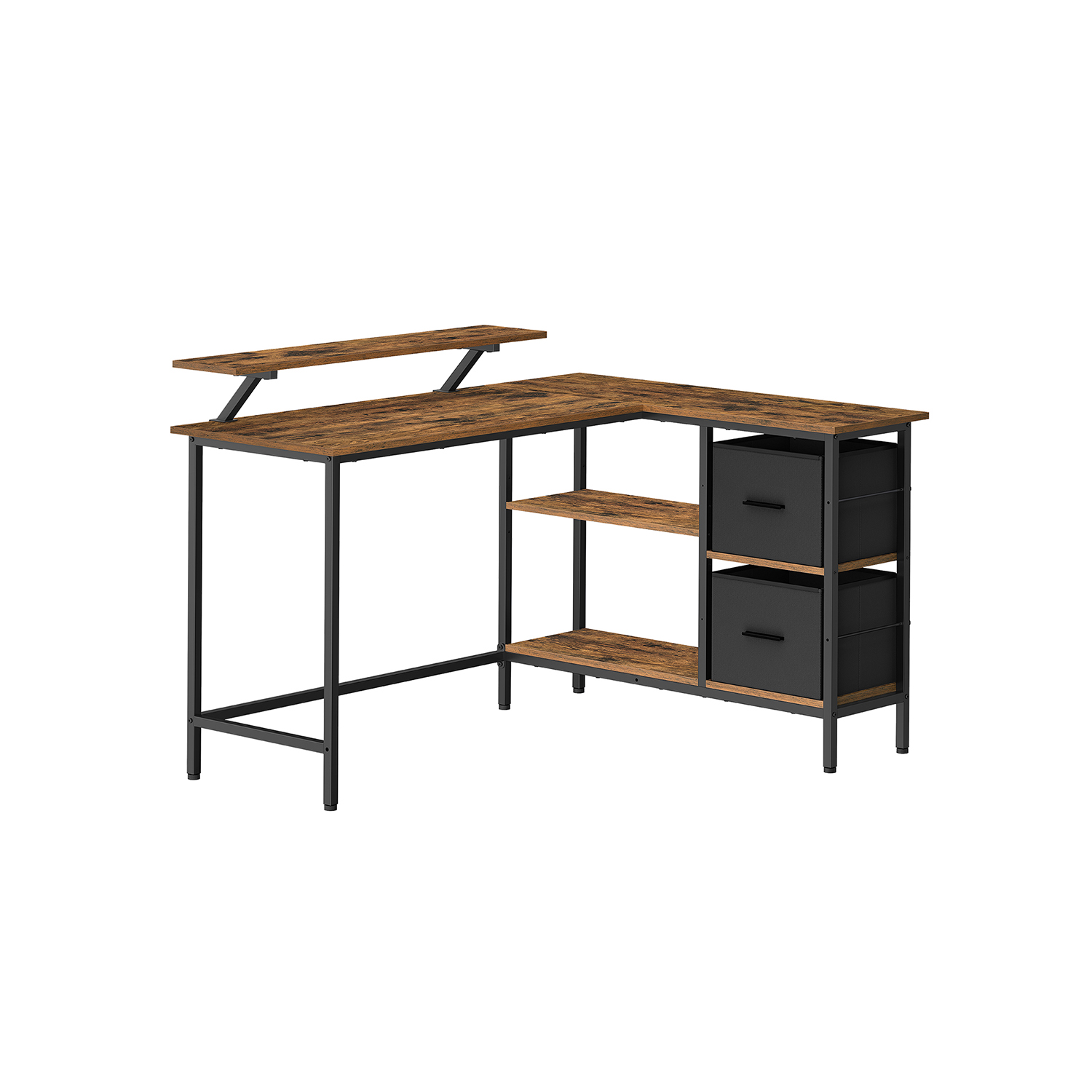 Corner Computer Desk - FINLIA L-Shaped with 2 Drawers 135 cm Wide Rustic Brown - Indigo Home