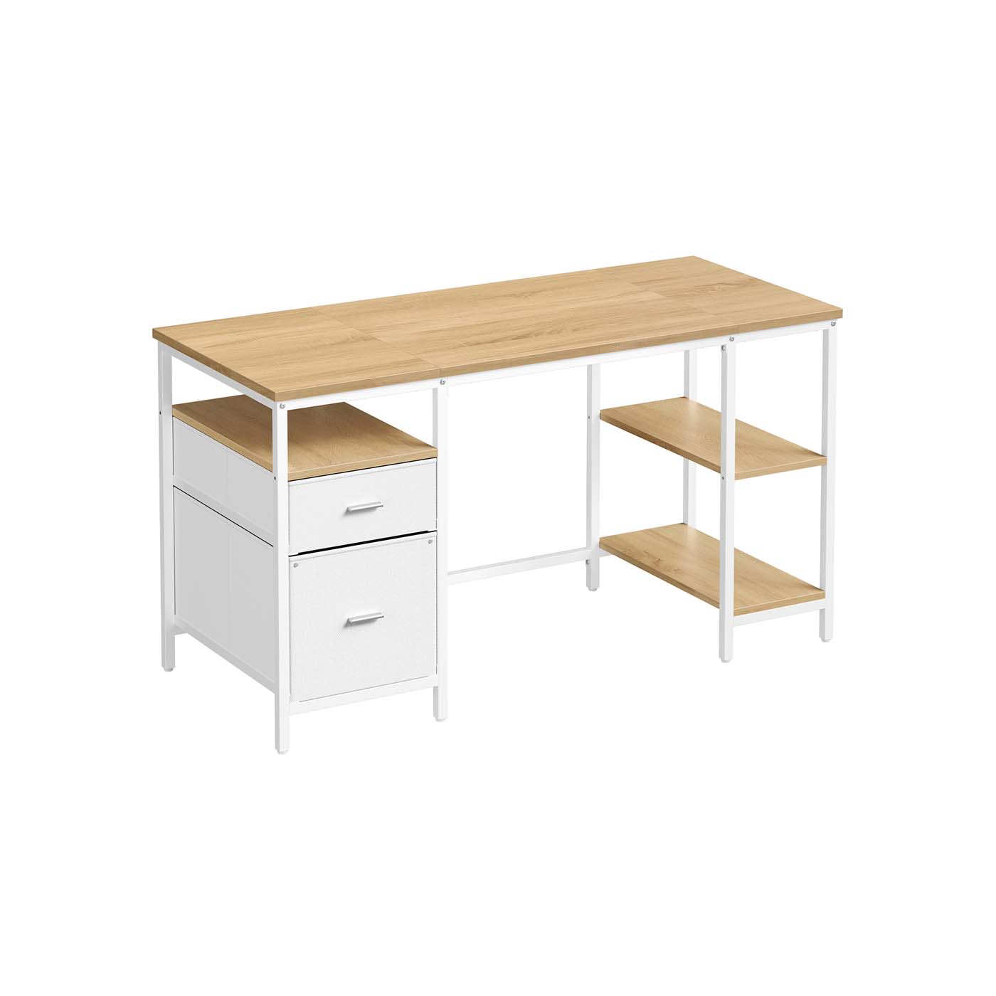 Computer Desk - ORADA Desk With Shelves and Drawers - White Natural Oak - Indigo Home