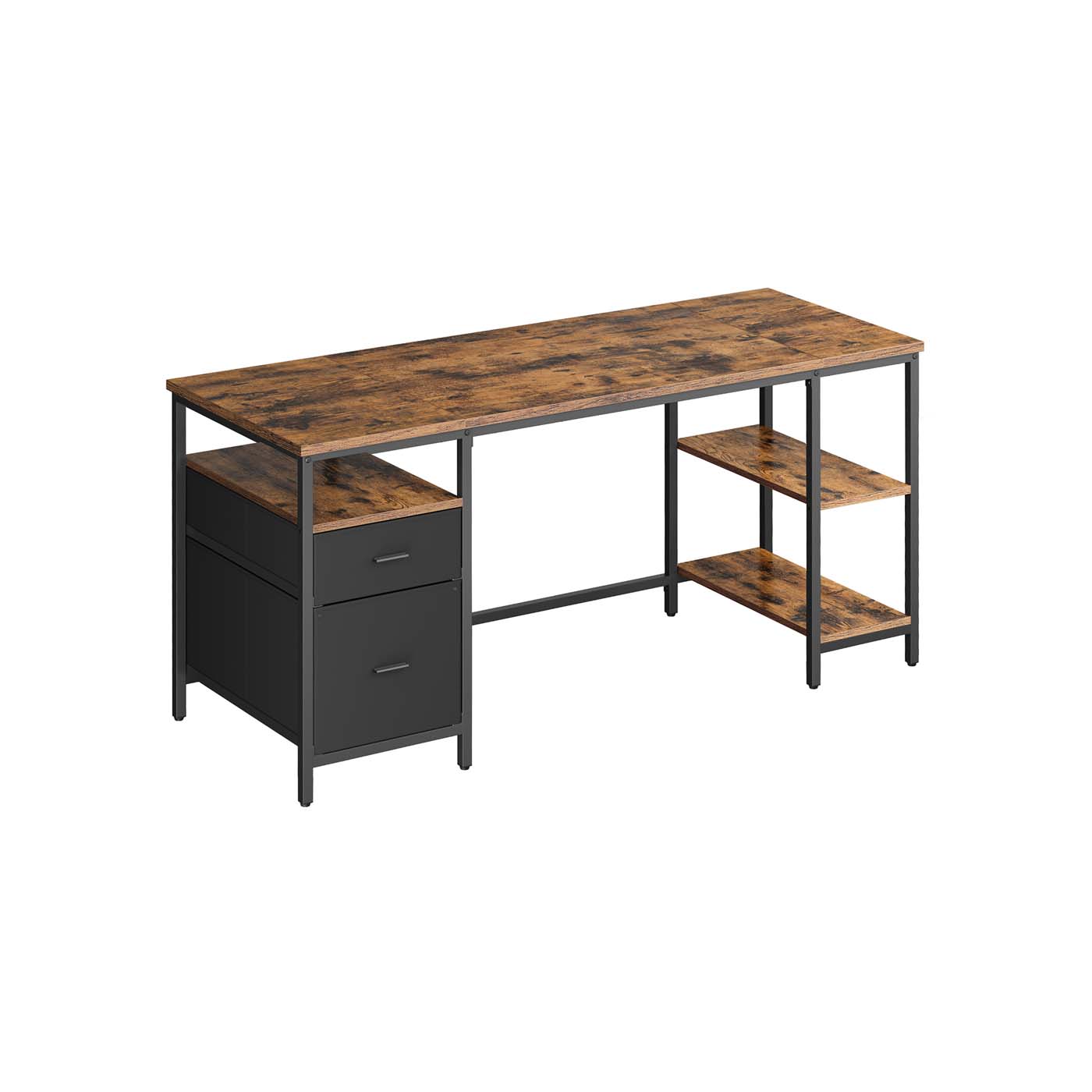Computer Desk - ORADA Shelves and Drawer Rustic Brown - Indigo Home