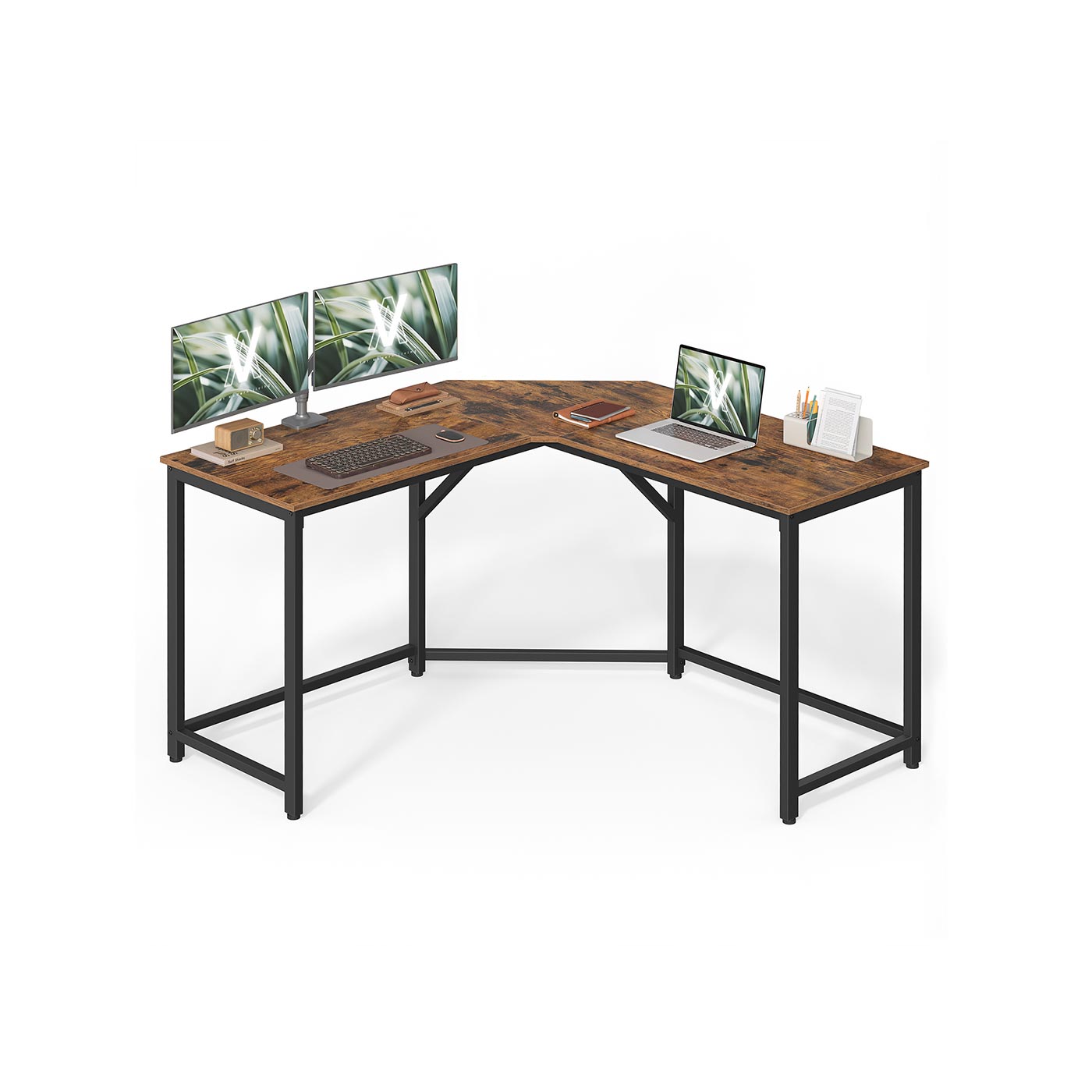 Computer Desk - ORADA L-Shaped Rustic Brown and Black - Indigo Home