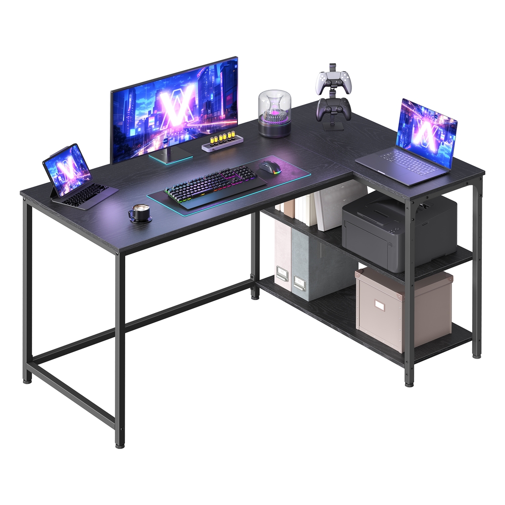 KESAMO L-Shaped Corner Computer Desk - Ebony Black - 120 x 80cm - Indigo Home