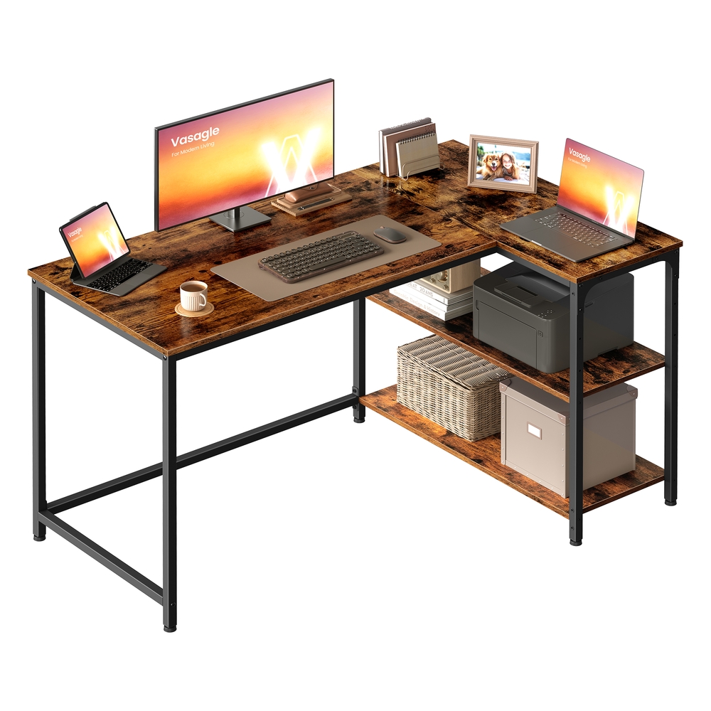 KESAMO L-Shaped Corner Computer Desk - Rustic Brown - 120 x 80cm - Indigo Home
