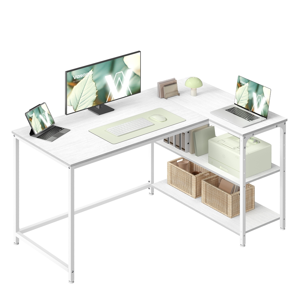 KESAMO L-Shaped Corner Computer Desk - Maple White - 120 x 80cm - Indigo Home