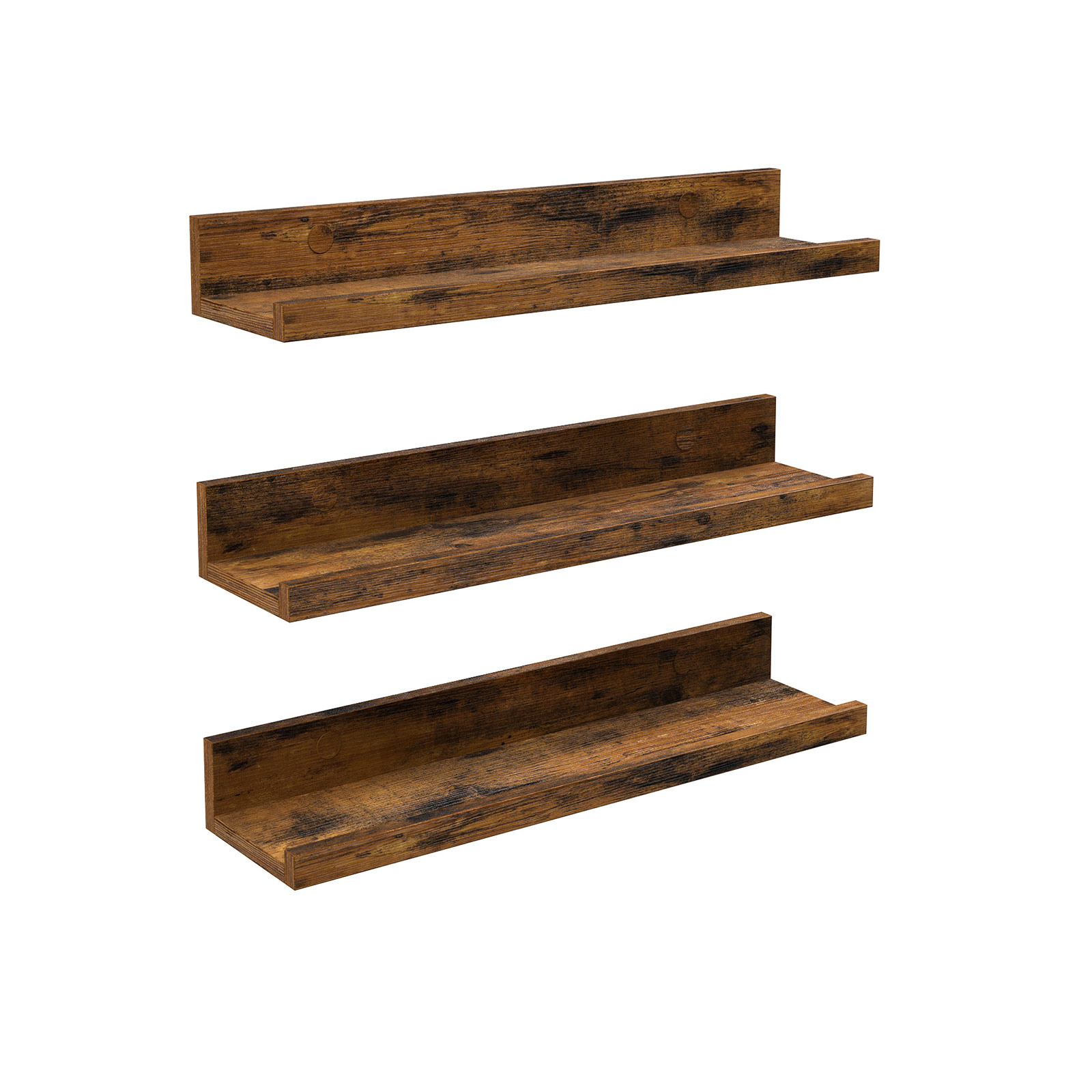 Set of 3 Rustic Brown Wooden Floating Shelves - Indigo Home