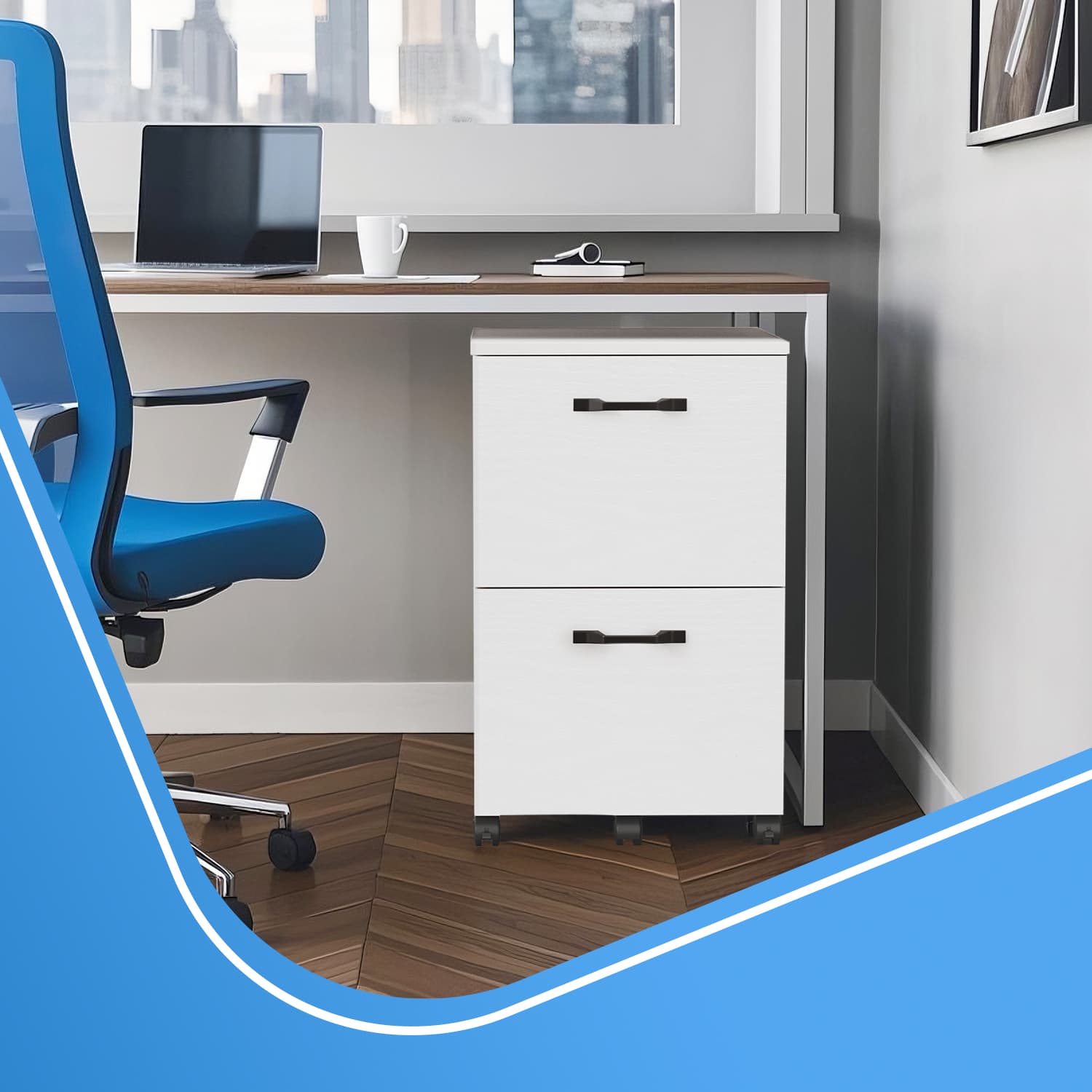 File Cabinet - LUSNA 2 Drawer Rolling Printer Stand with Hanging Rail - White - Indigo Home