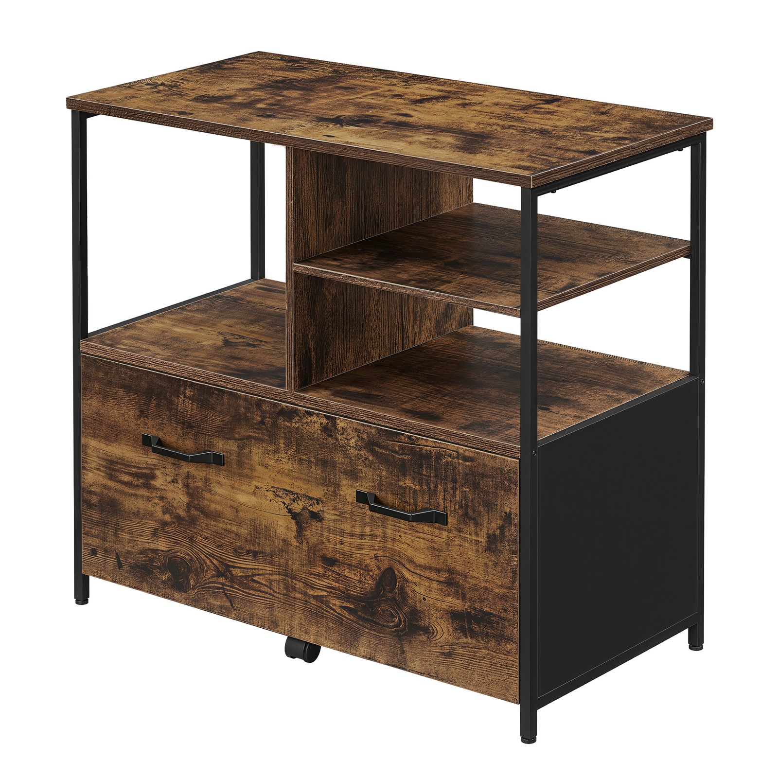 WINDLOWE Storage Cabinet with Wheels, Drawers and Open Shelves - Brown - Indigo Home