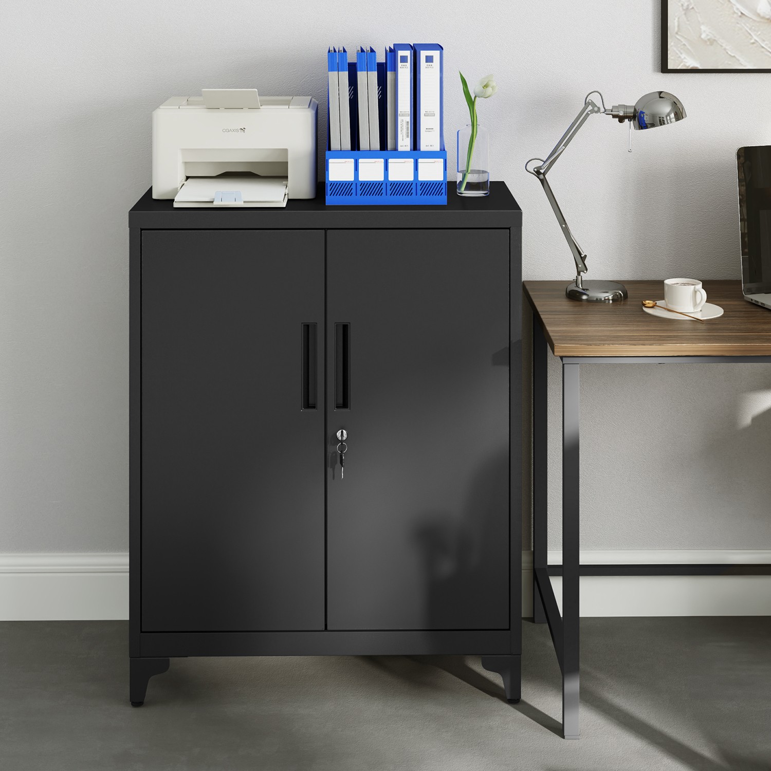 File Cabinet - LUSNA Multipurpose Garage Cabinet with 2 Doors - Black - Indigo Home