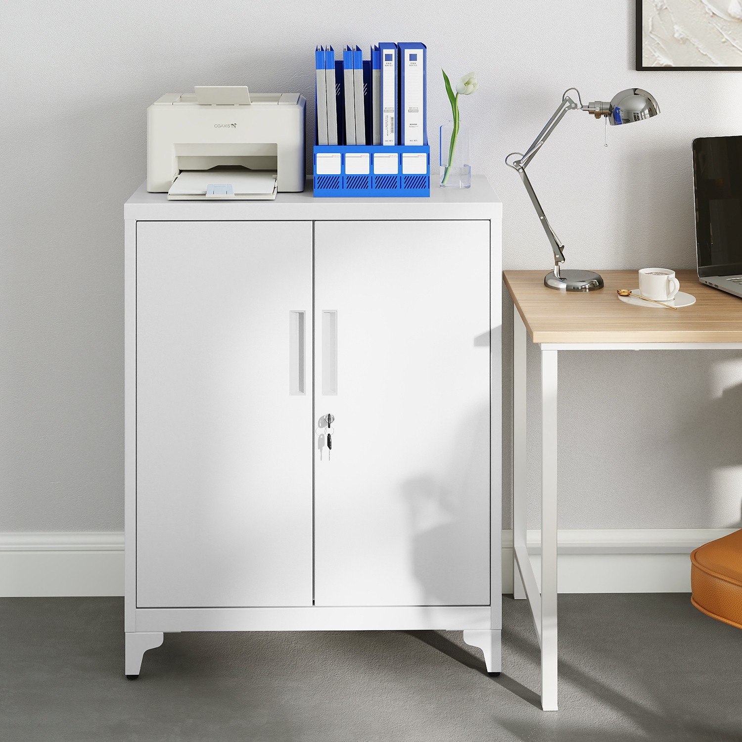 File Cabinet - LUSNA Multipurpose Garage Cabinet with 2 Doors - White - Indigo Home
