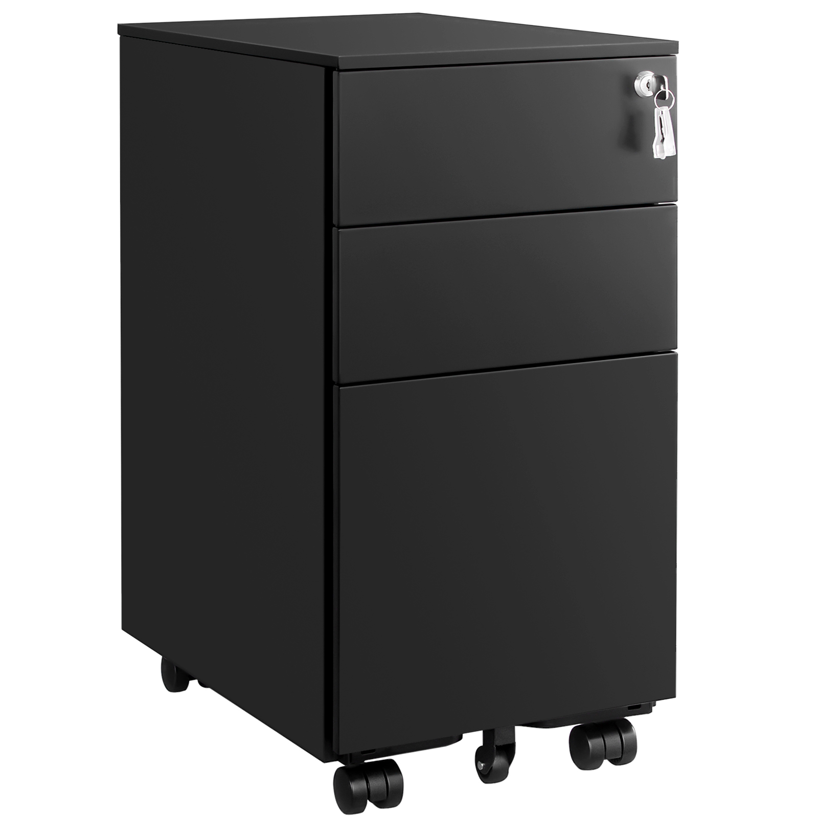 Office Cabinet - ZARTA Mobile Storage Cabinet with Wheels and Lock - Black - Indigo Home