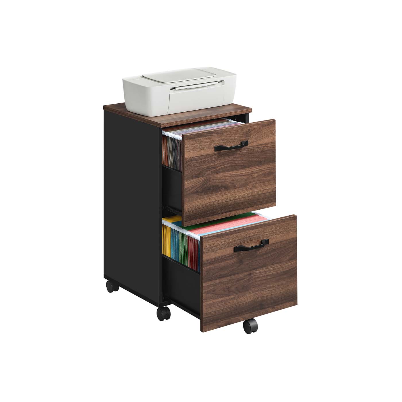 Filing Cabinet - ZARTA 2 Drawer Printer Stand Natural Walnut and Black - Walnut - Indigo Home