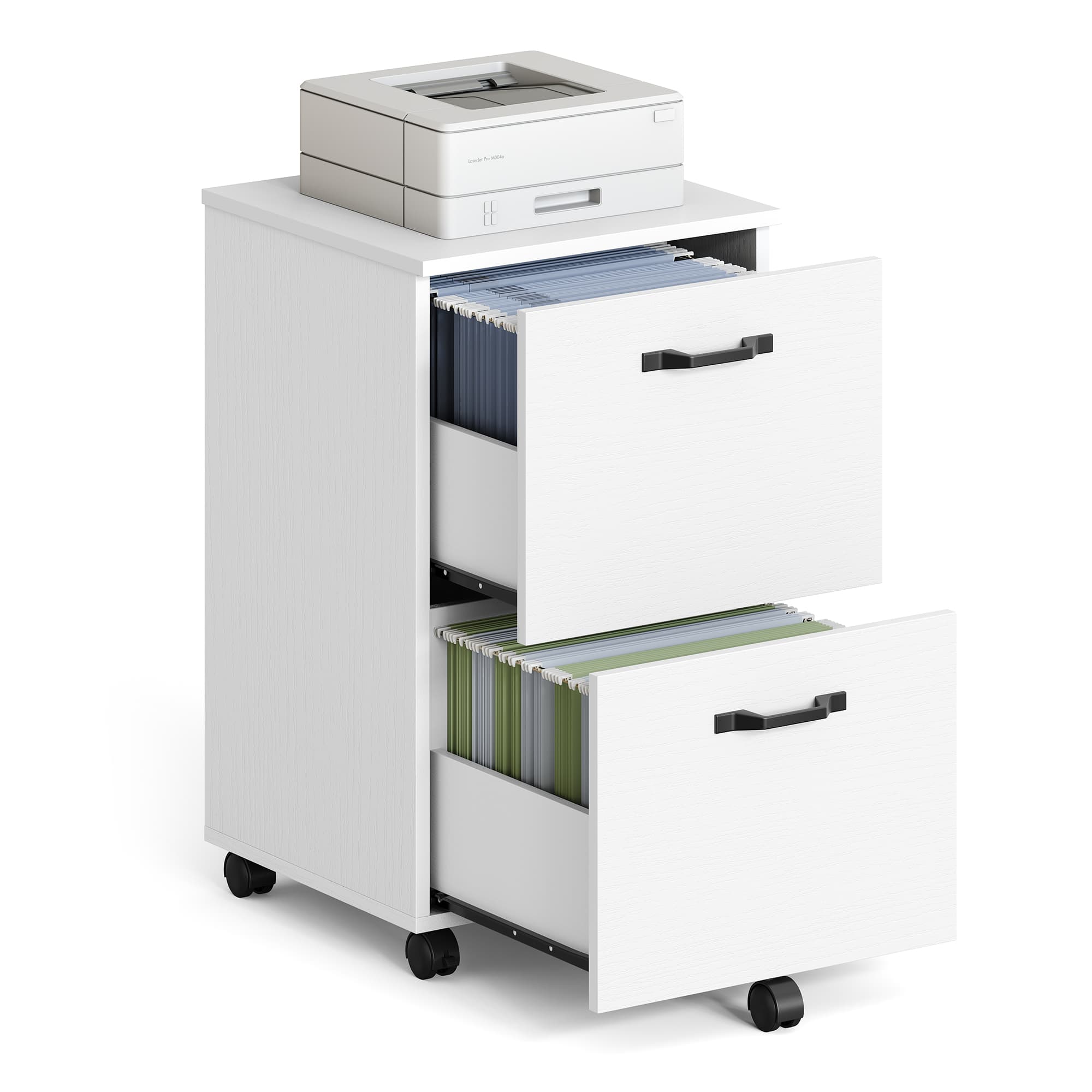 Filing Cabinet - ZARTA Mobile 2 Drawer with Wheels - White - Indigo Home