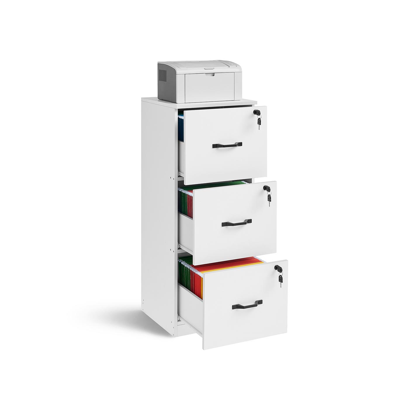 Filing Cabinet - ZARTA 3 Drawer with Wheels - White - Indigo Home