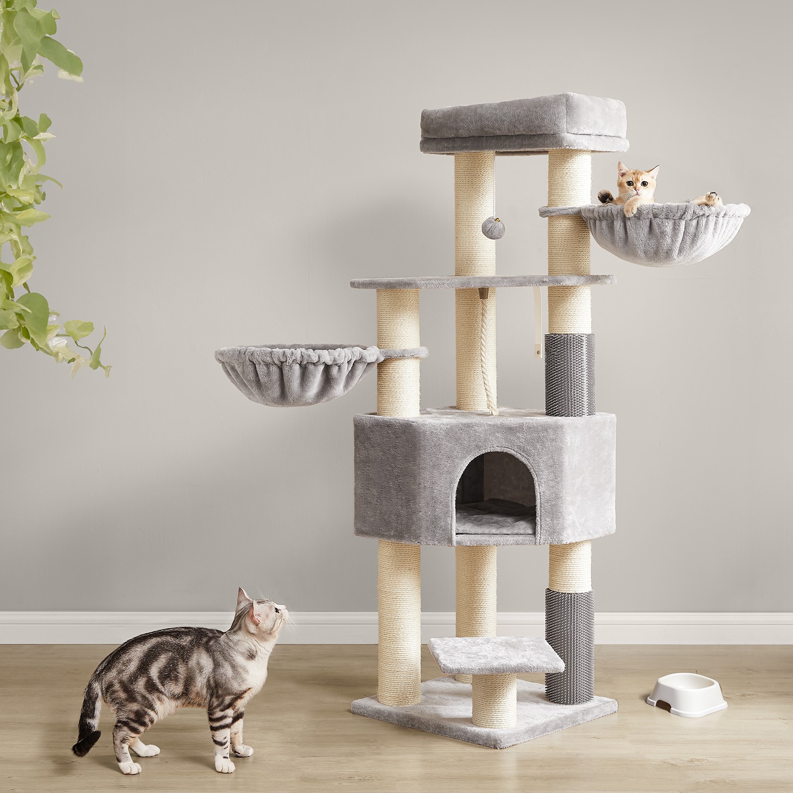 Cat Tree - MARRAE Heavy Duty Tower with Self-Warming Pads and Groomer - Beige - Indigo Home