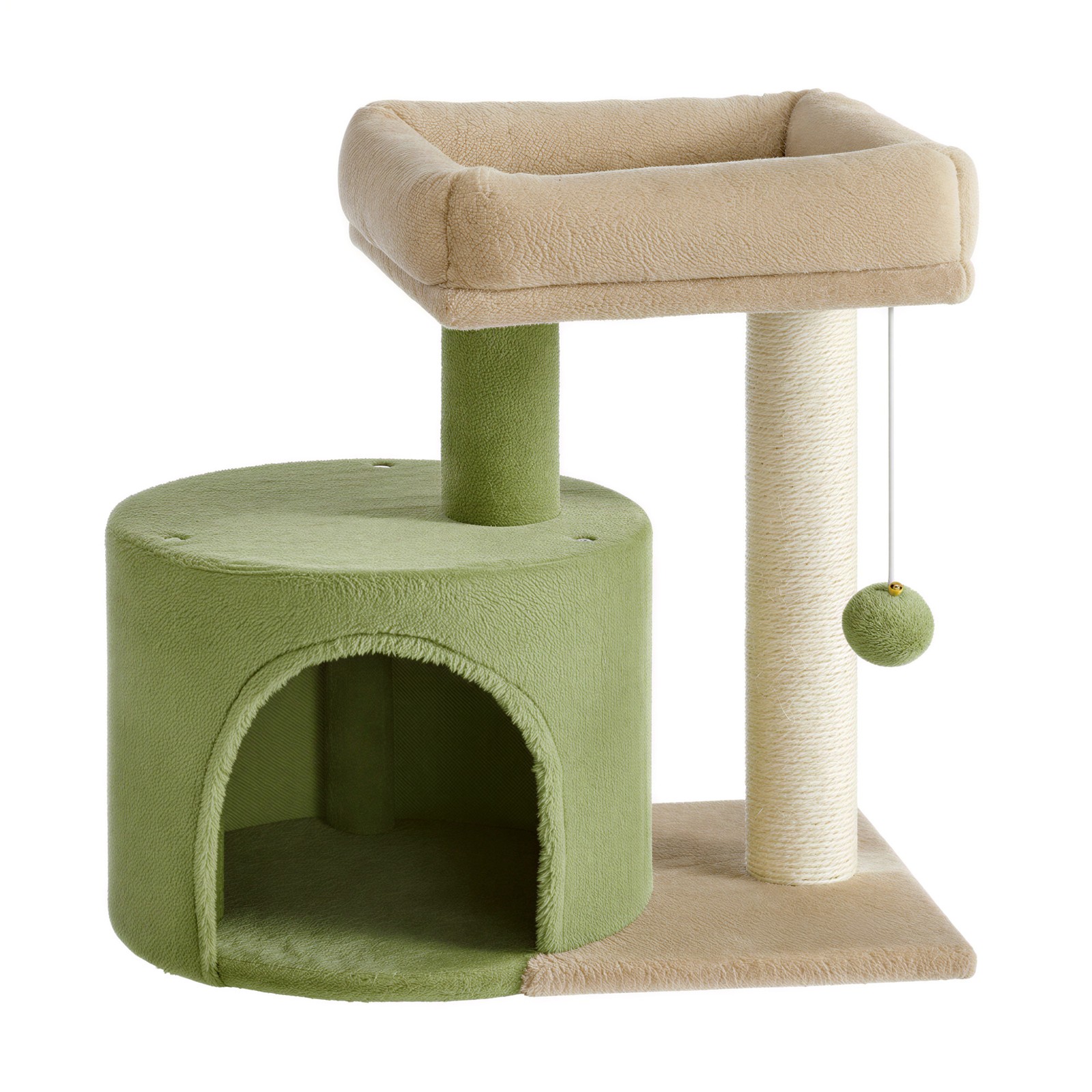 PEPALA Cat Condo with Scratching Post - Green and Brown - Indigo Home