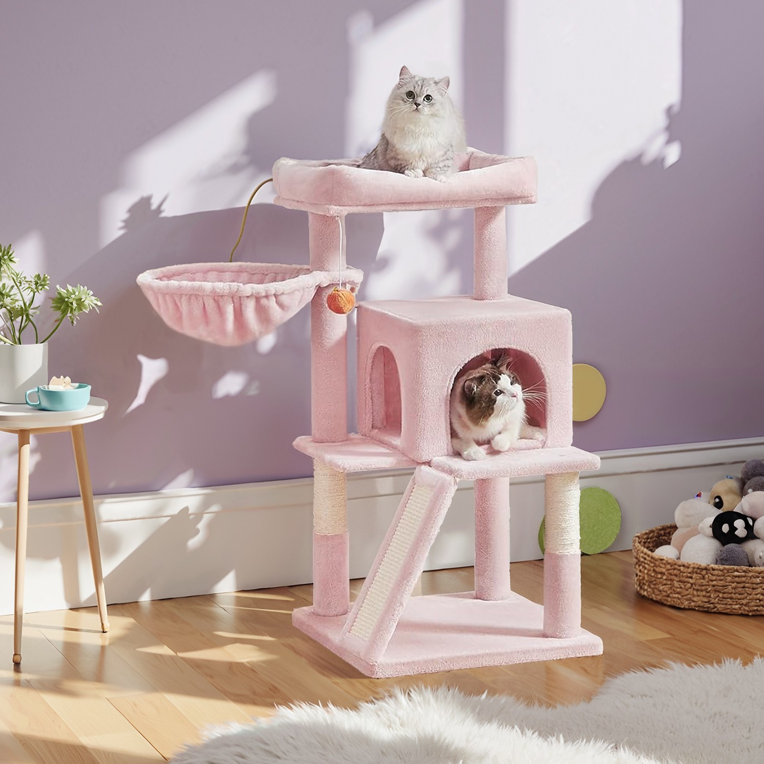 Cat Tree - MARRAE Small Tower with Widened Perch for Large Cats and Kitten - Jelly Pink - Indigo Home