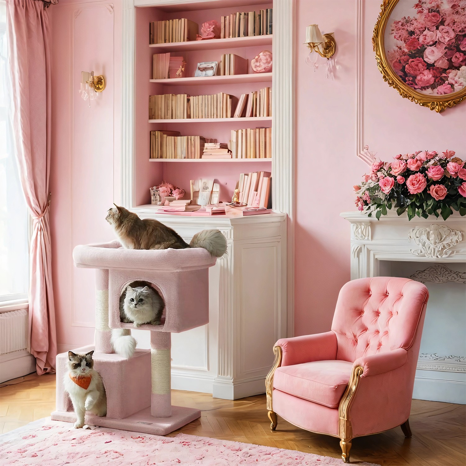 Cat Tree - MARRAE Large Perch Faux Fur Cat Tree - Jelly Pink - Indigo Home