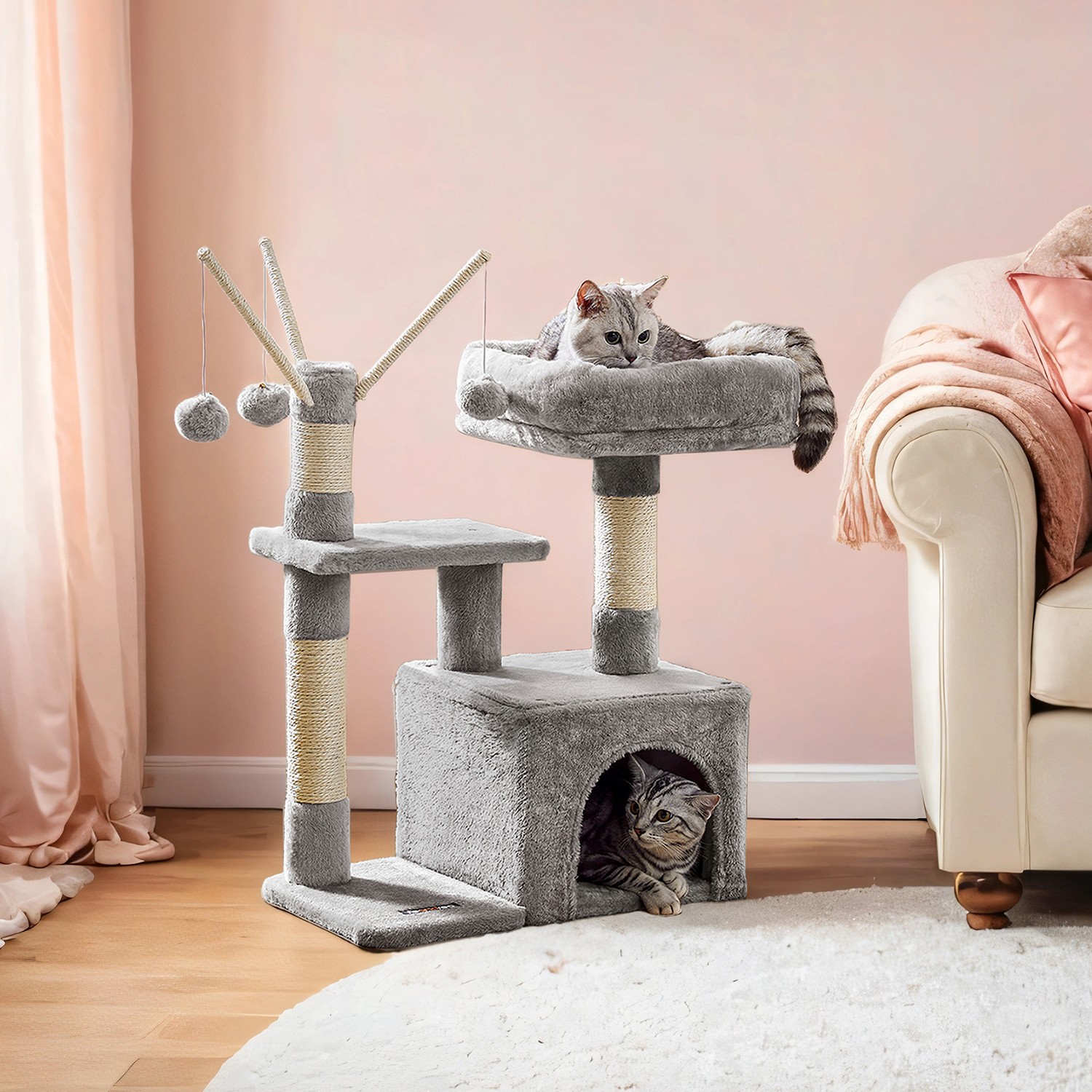 Cat Tree - MARRAE Small Tower Scratching Post - Grey - Indigo Home