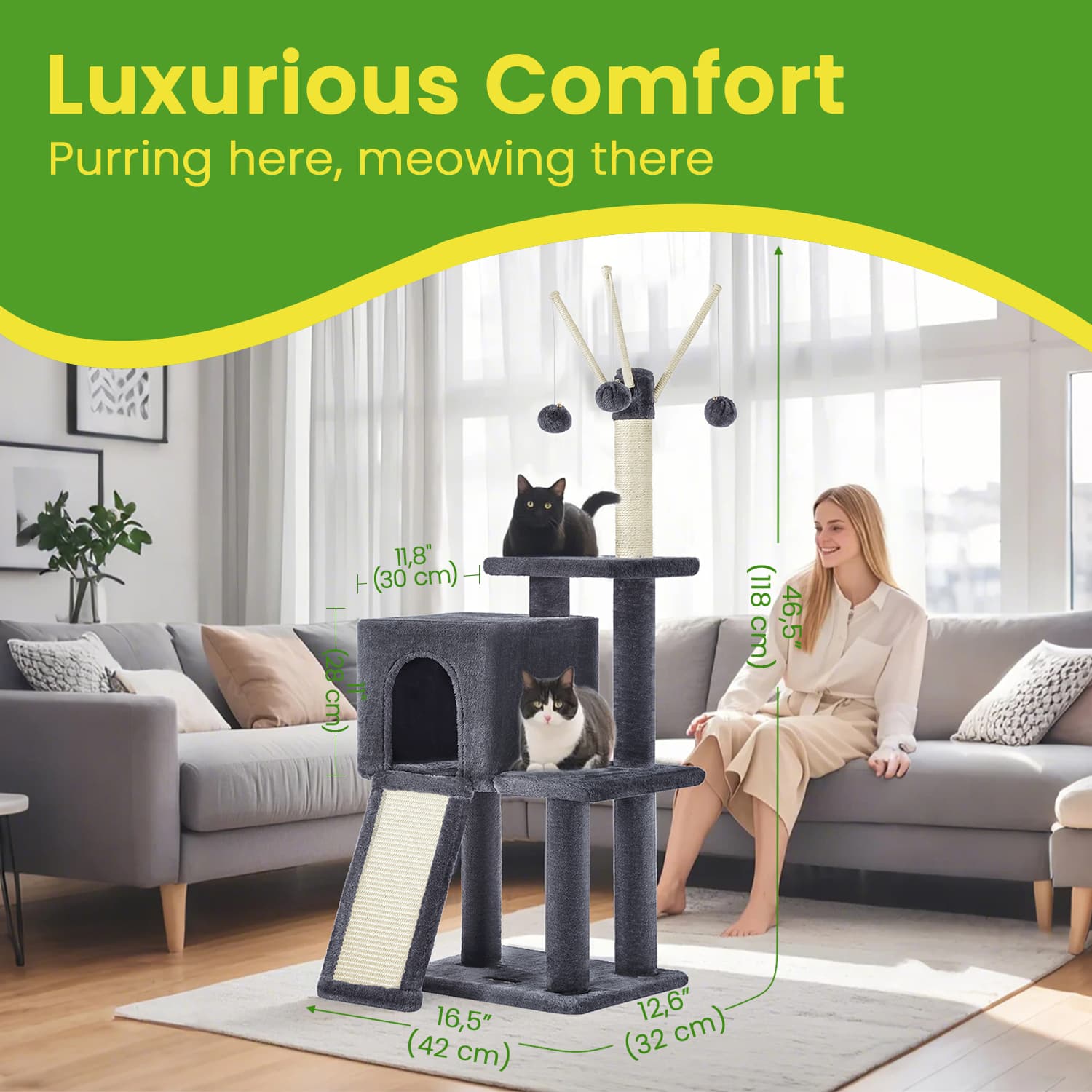 Cat Tree - MARRAE Small Tower for Indoor Cats and Kittens - Dove Grey - Indigo Home