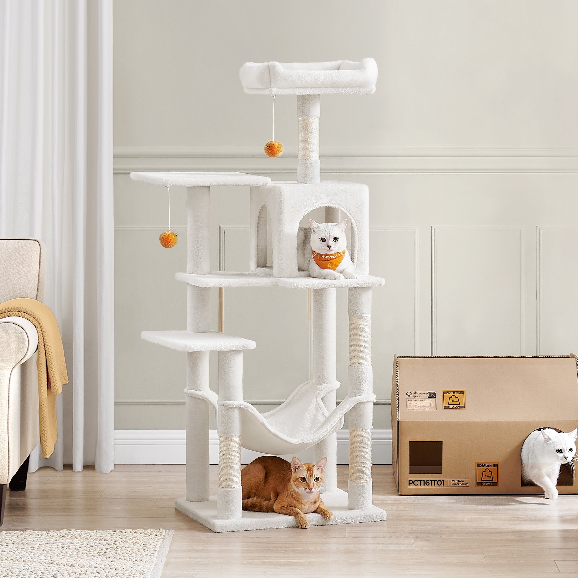 Cat Tree - MARRAE Multi Level Condo with 4 Scratching Posts and 2 Perches - White - Indigo Home