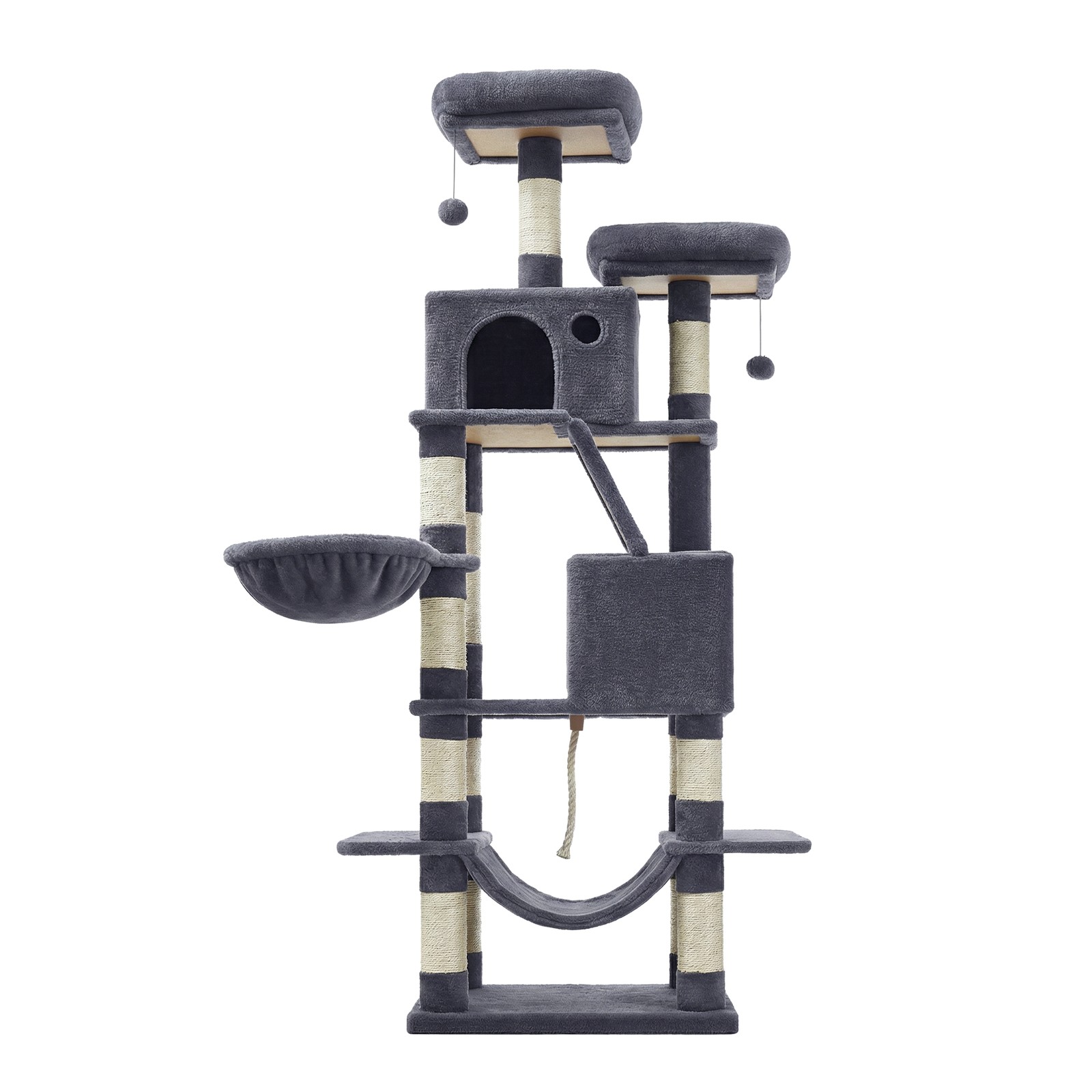 PEVYXA Multi Level Cat Tree with Scratching Ramp - Grey - Indigo Home