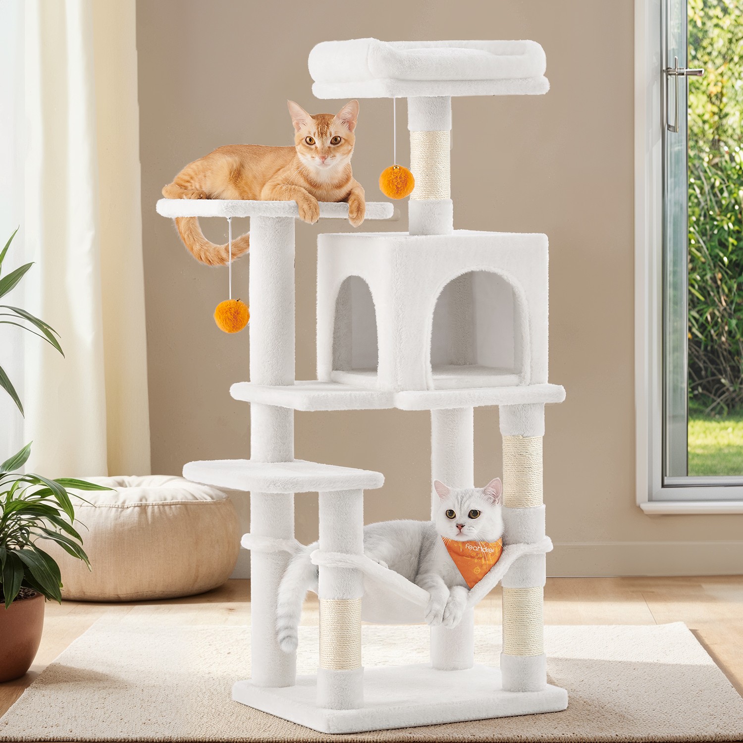Cat Tree - MARRAE Multi Level Condo with 4 Scratching Posts and Hammock - White - Indigo Home