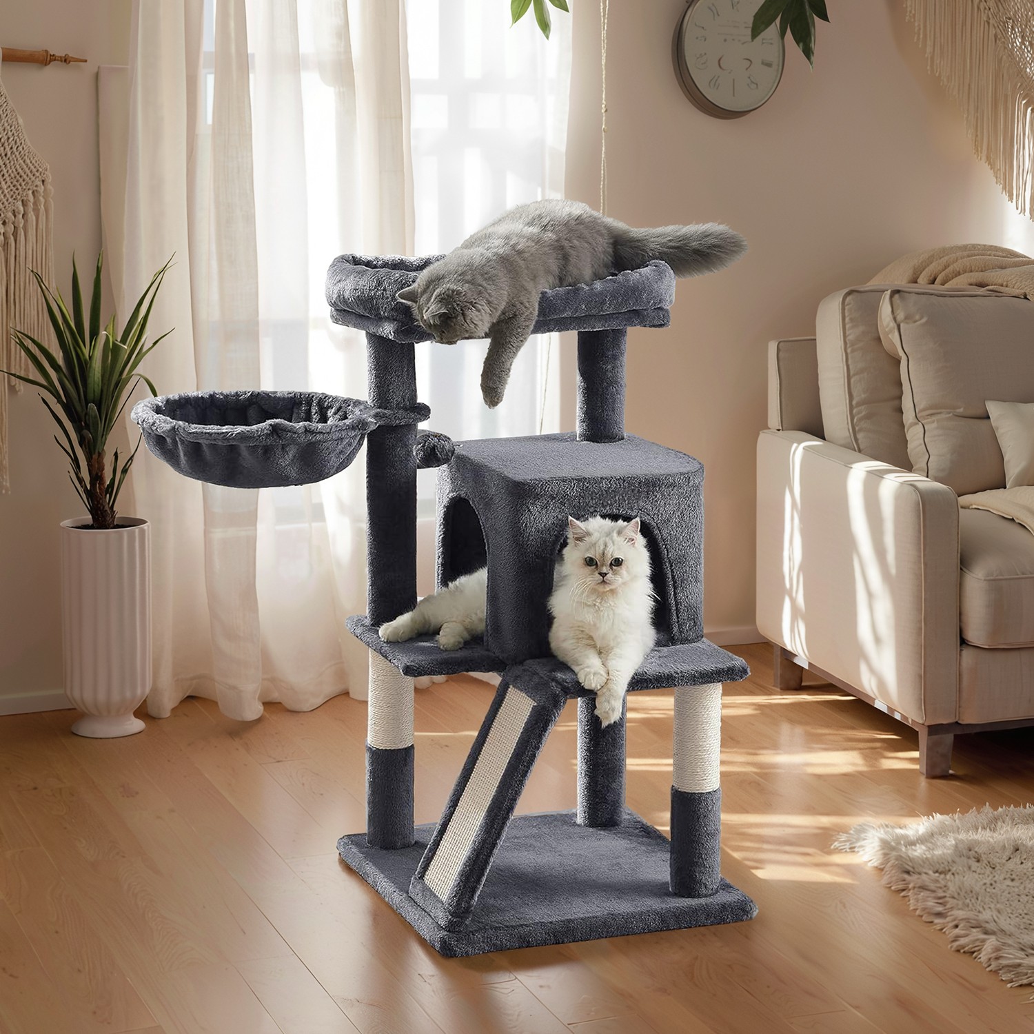 Cat Tree - MARRAE Small Tower with Widened Perch for Large Cats and Kitten - Dove Grey - Indigo Home