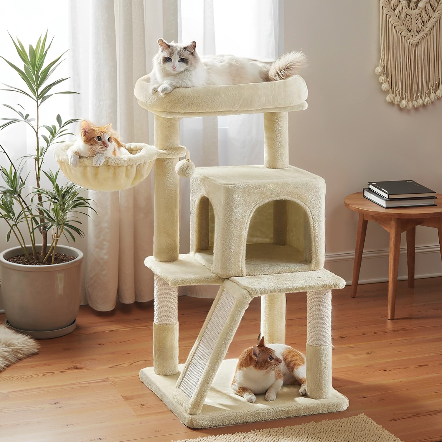 Cat Tree - MARRAE Small Tower with Widened Perch for Large Cats and Kitten - Beige - Indigo Home