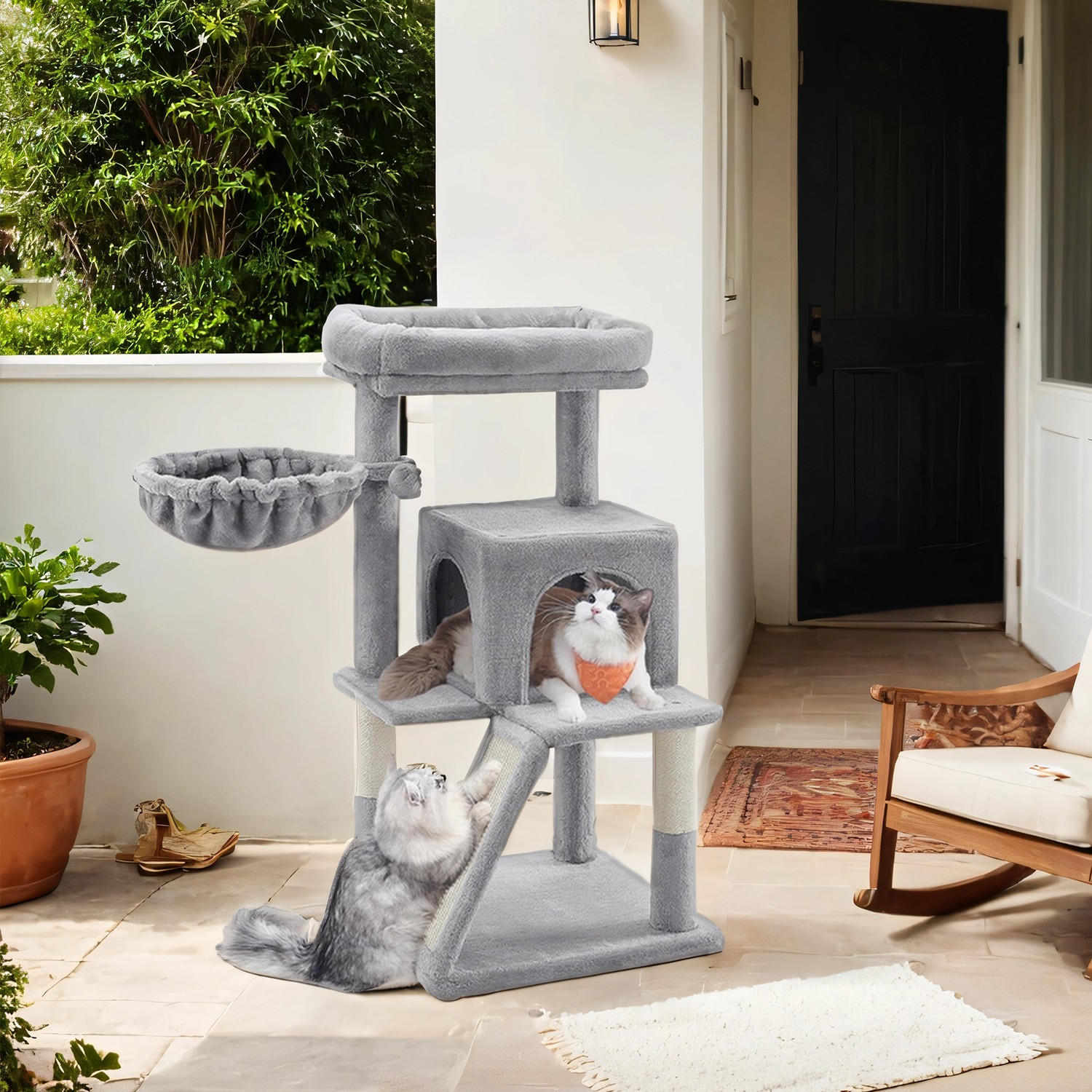 Cat Tree - MARRAE Small Tower Tree with Widened Perch for Large Cats and Kitten - Grey - Indigo Home