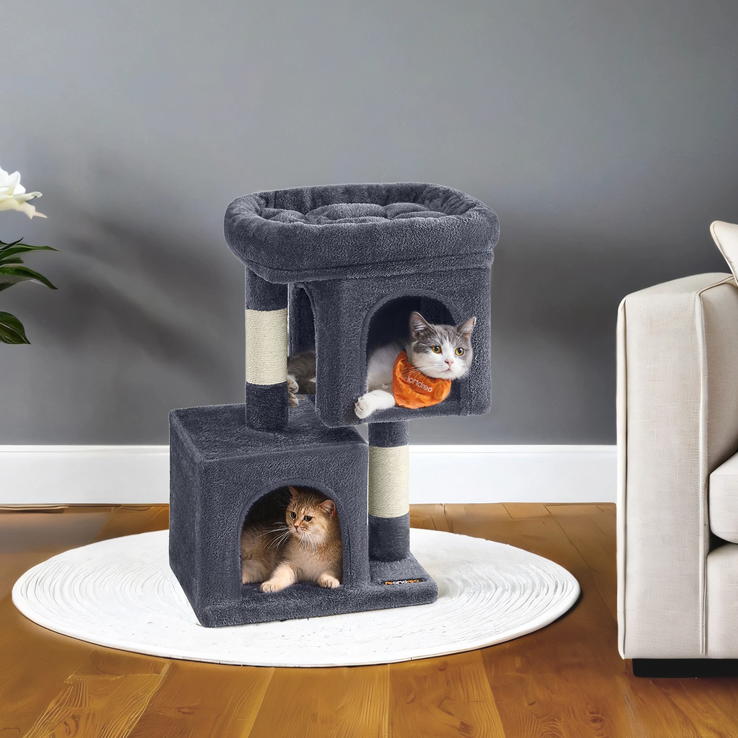 Cat Tree - MARRAE Tower Dual Door Cave Perch - Dove Grey - Indigo Home