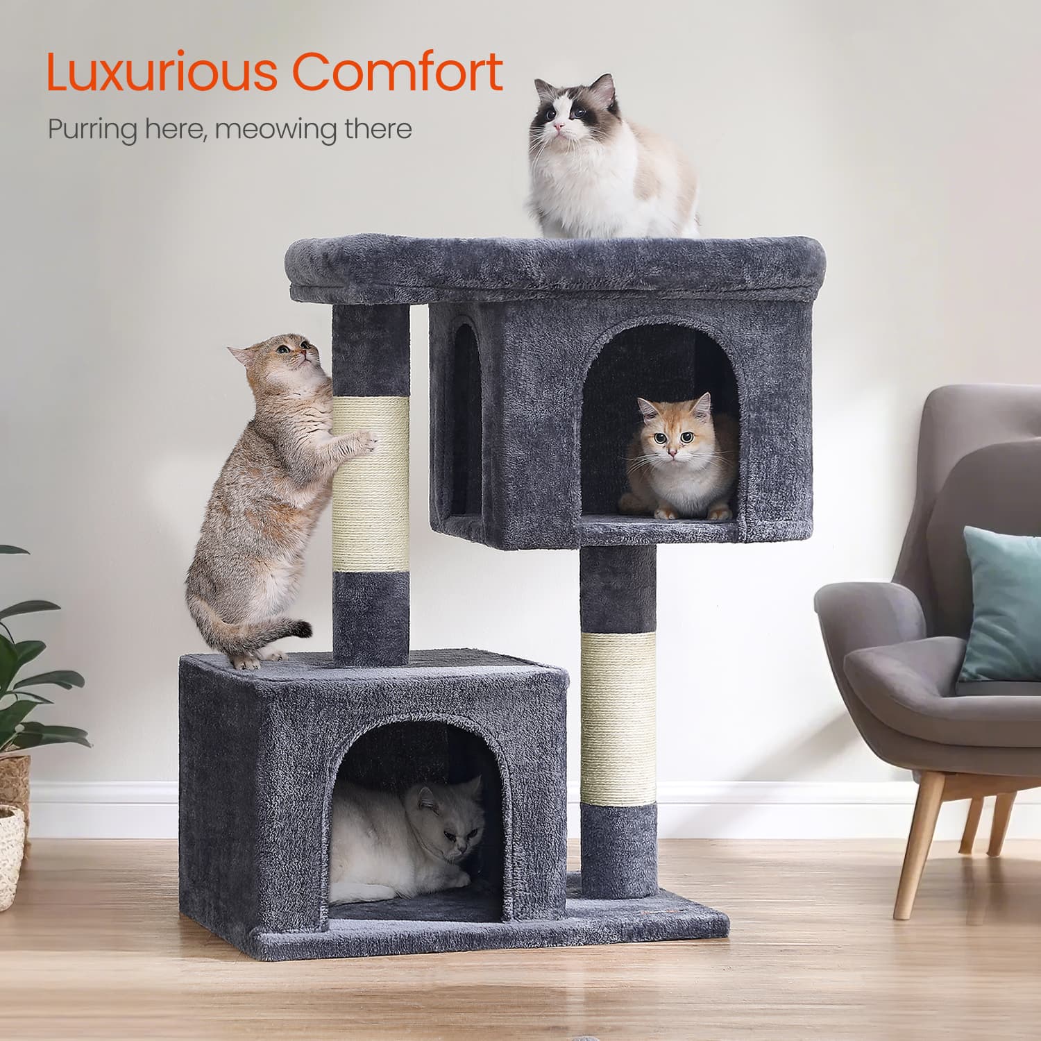 Cat Tree - MARRAE Tower Large Perch - Smoky Grey - Indigo Home