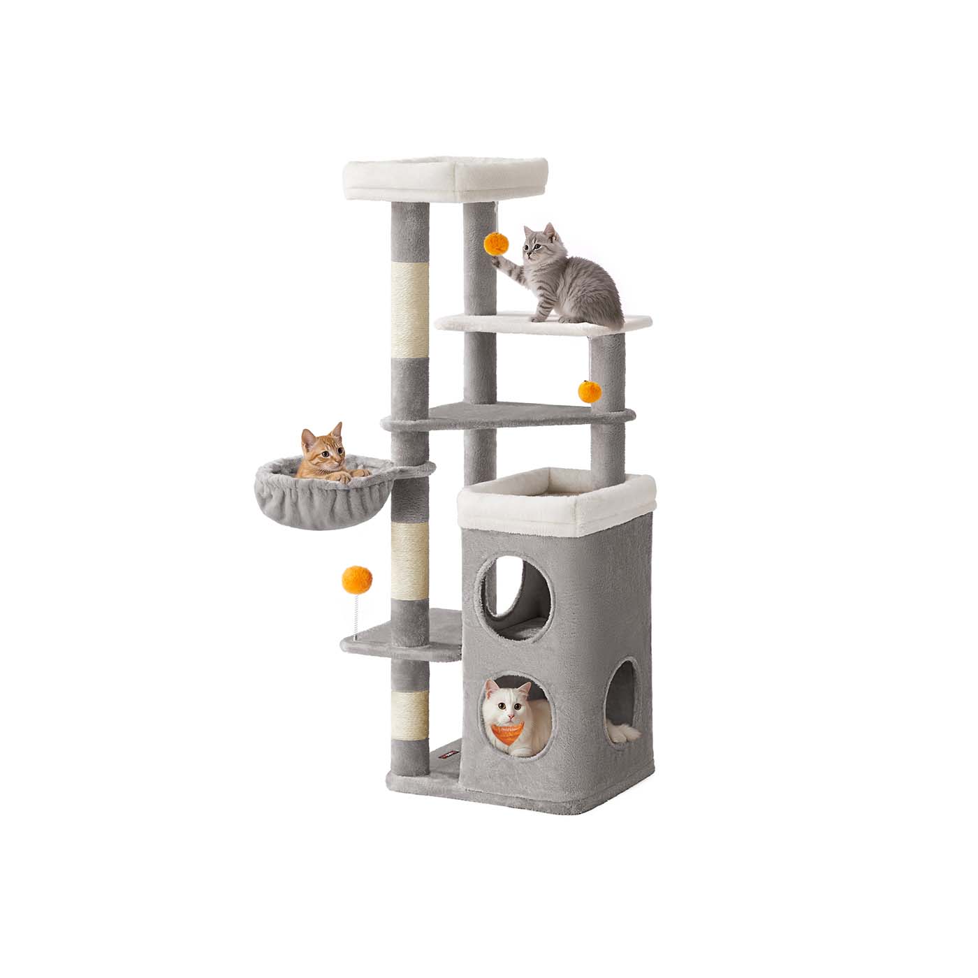 WYNSTEAD Multi Level Cat Tree with Caves Basket and Scratching Posts - Dove Grey - Indigo Home