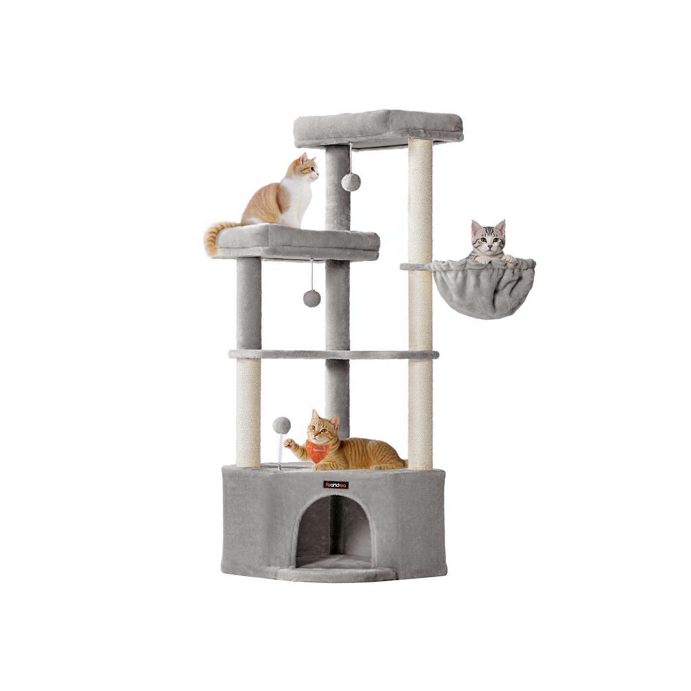 WYNSTEAD Cat Tree Tower with Large Cave Perches Basket and Scratching Posts - Dove Grey - Indigo Home