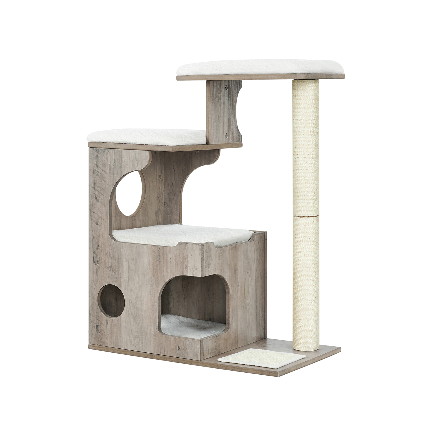 Cat Tree - AVORAE WoodyWonders Tower Faux Fur and Sisal Scratching Posts - Heather Greige - Indigo Home