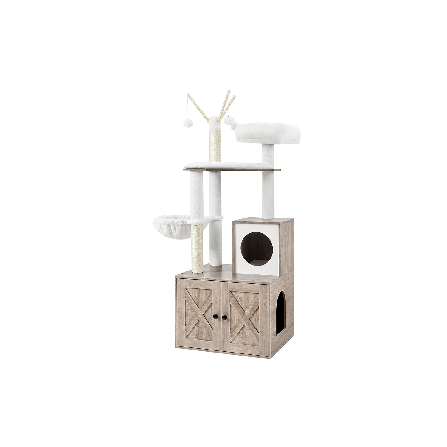 Cat Tree - FINRIA WoodyWonders Litter Box Enclosure - Heather Greige - Indigo Home