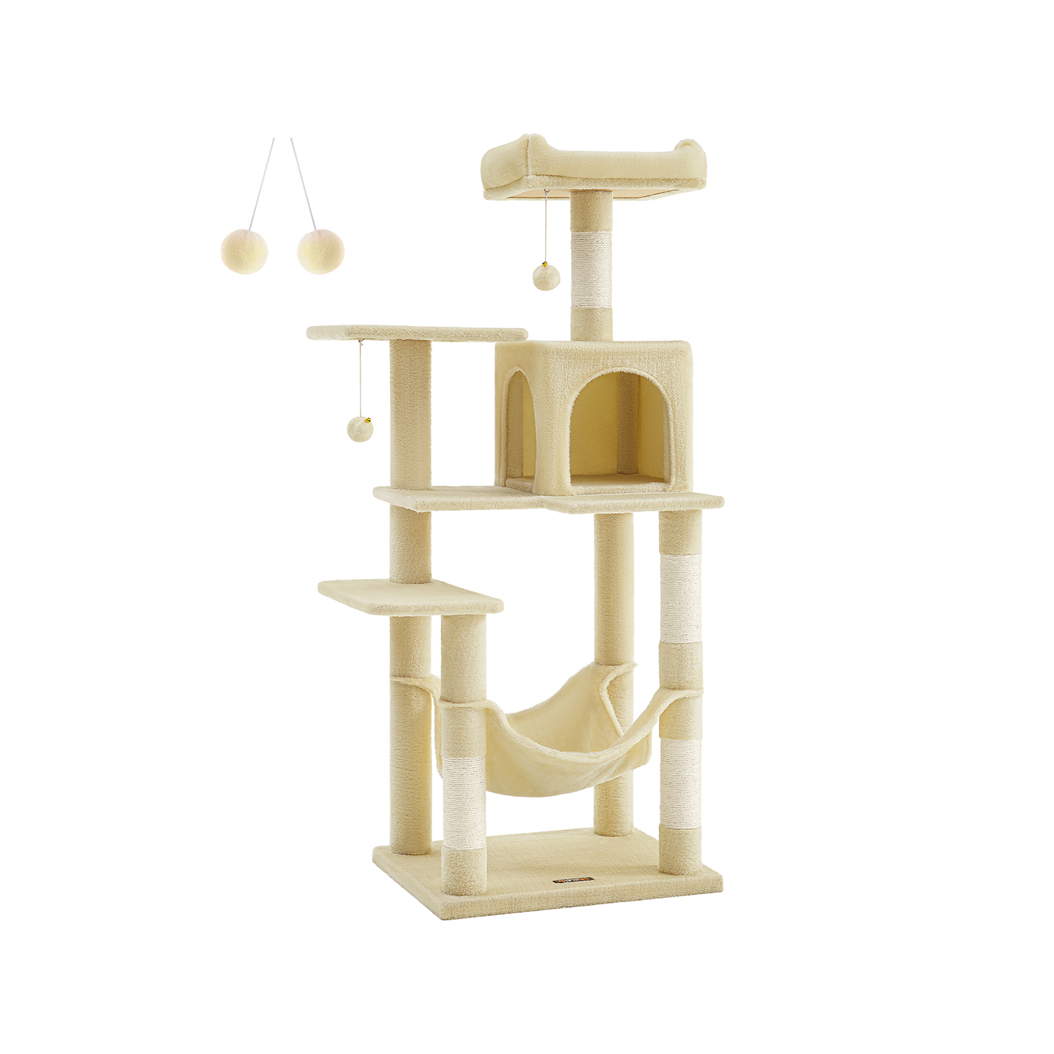 Cat Tree - FINRIA 143 cm Plush with 4 Scratching Posts - Beige - Indigo Home