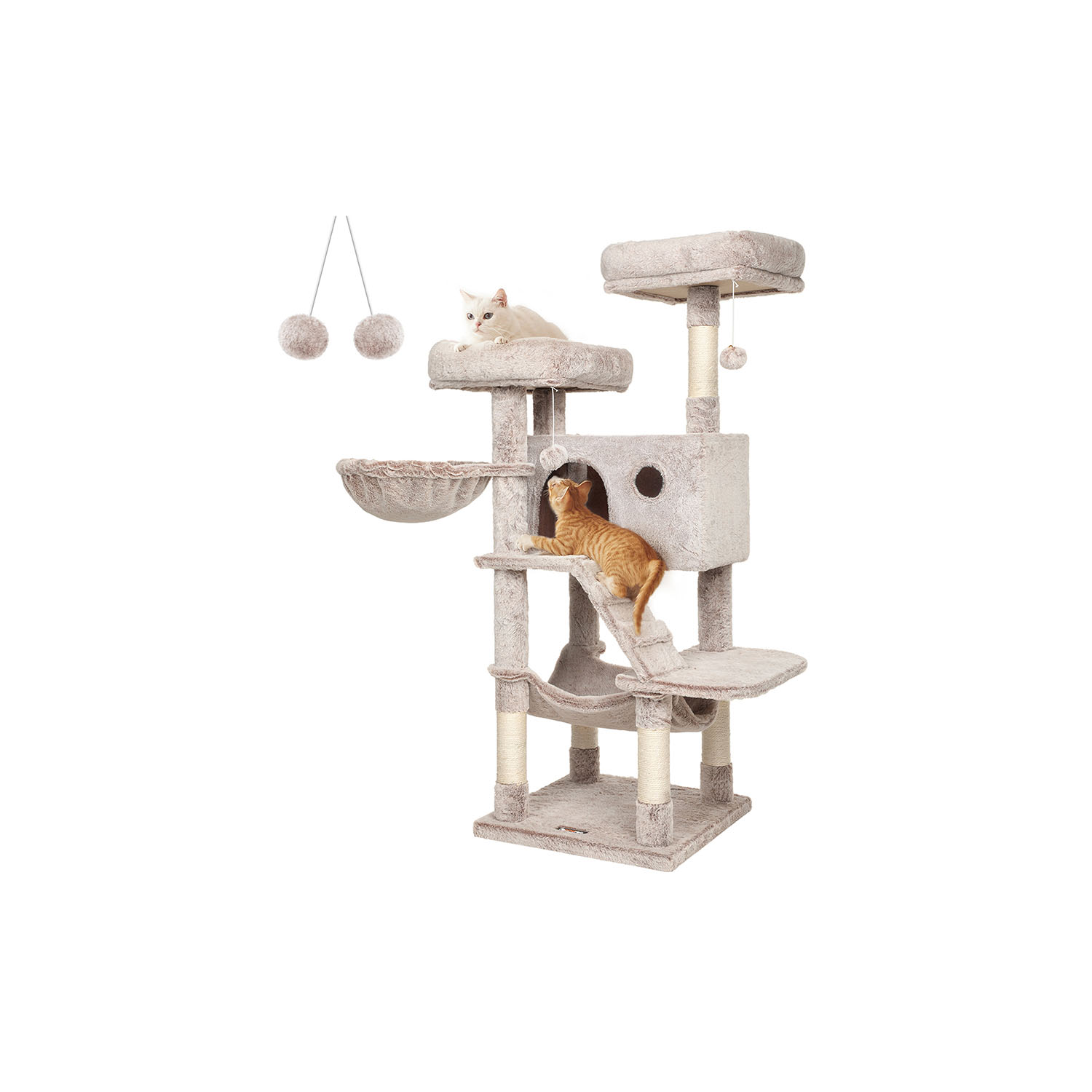 Cat Tower - FINRIA Ultra-Soft Large Cat Tower - White Brown - Indigo Home