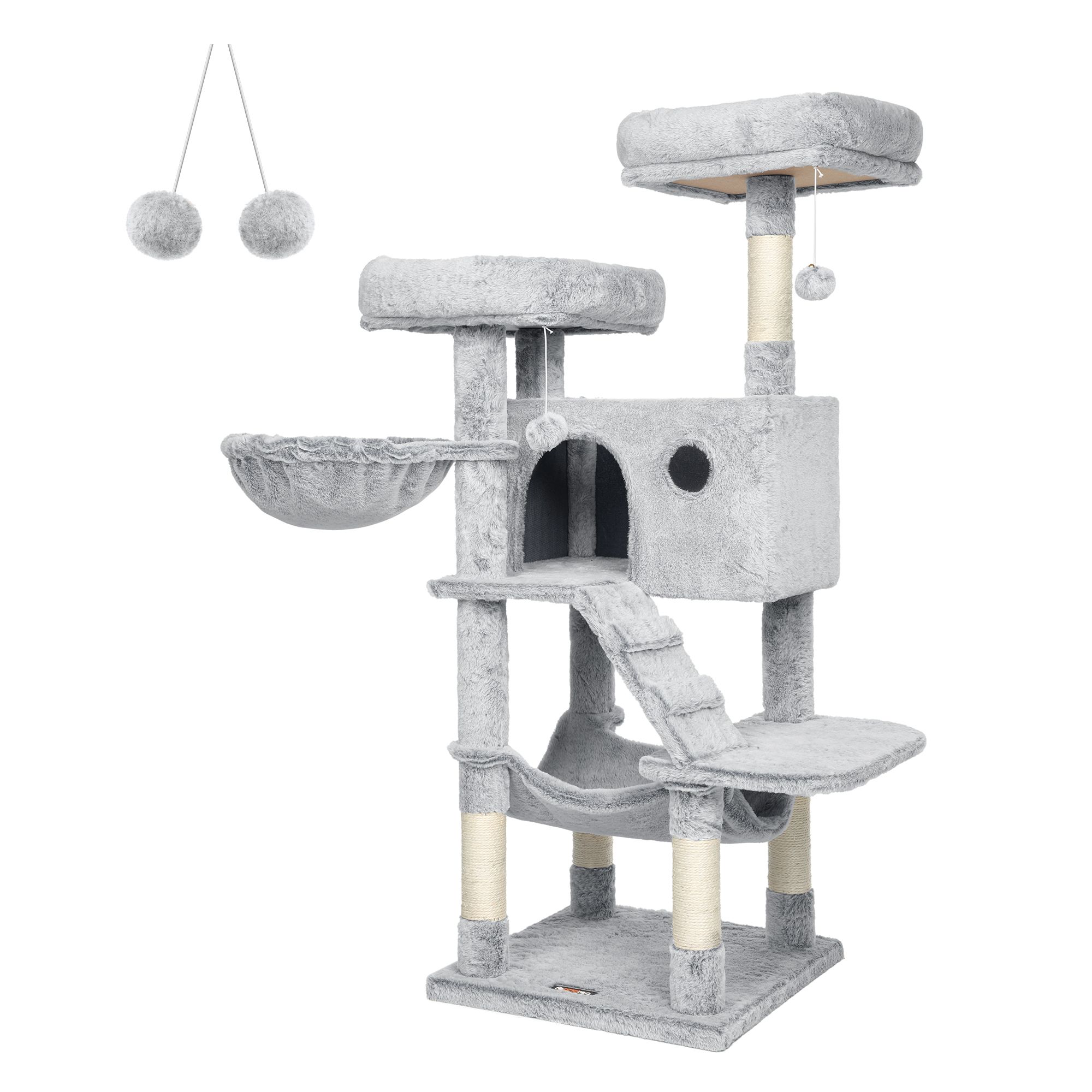 Cat Tower - FINRIA Ultra-Soft Large Cat Tower - White Grey - Indigo Home