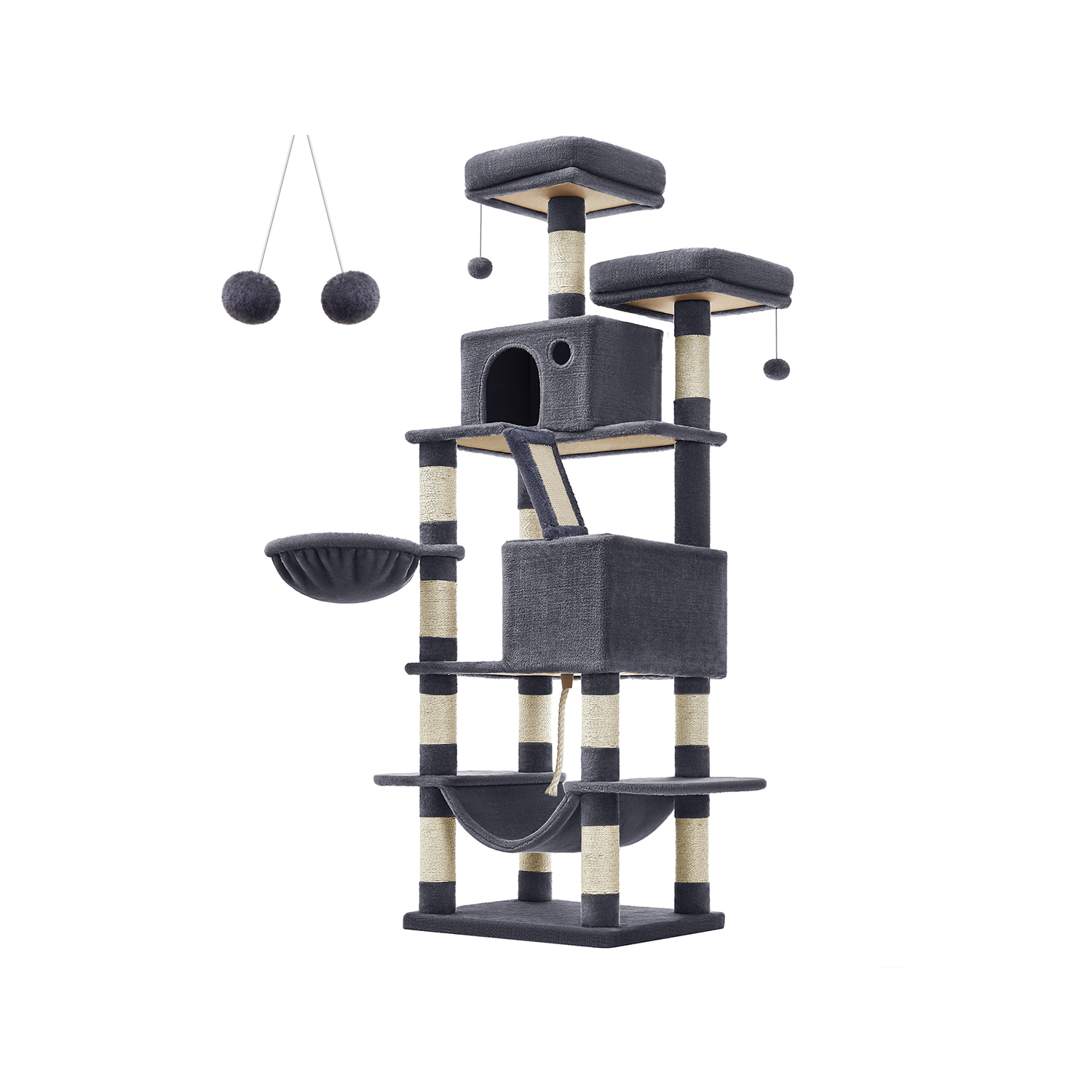 Cat Tree - FINRIA 168 cm Large Tower with 13 Scratching Posts - Dove Grey - Indigo Home