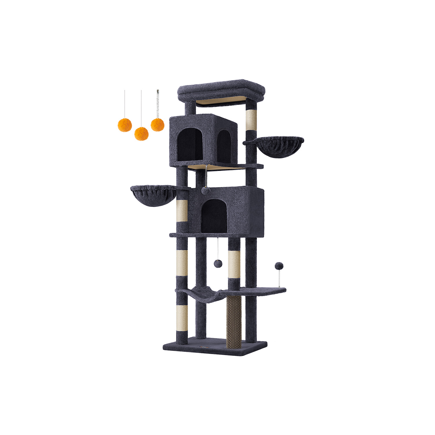 Cat Tree - FINRIA 175 cm Tall Tower with 5 Scratching Posts - Dark Grey - Indigo Home
