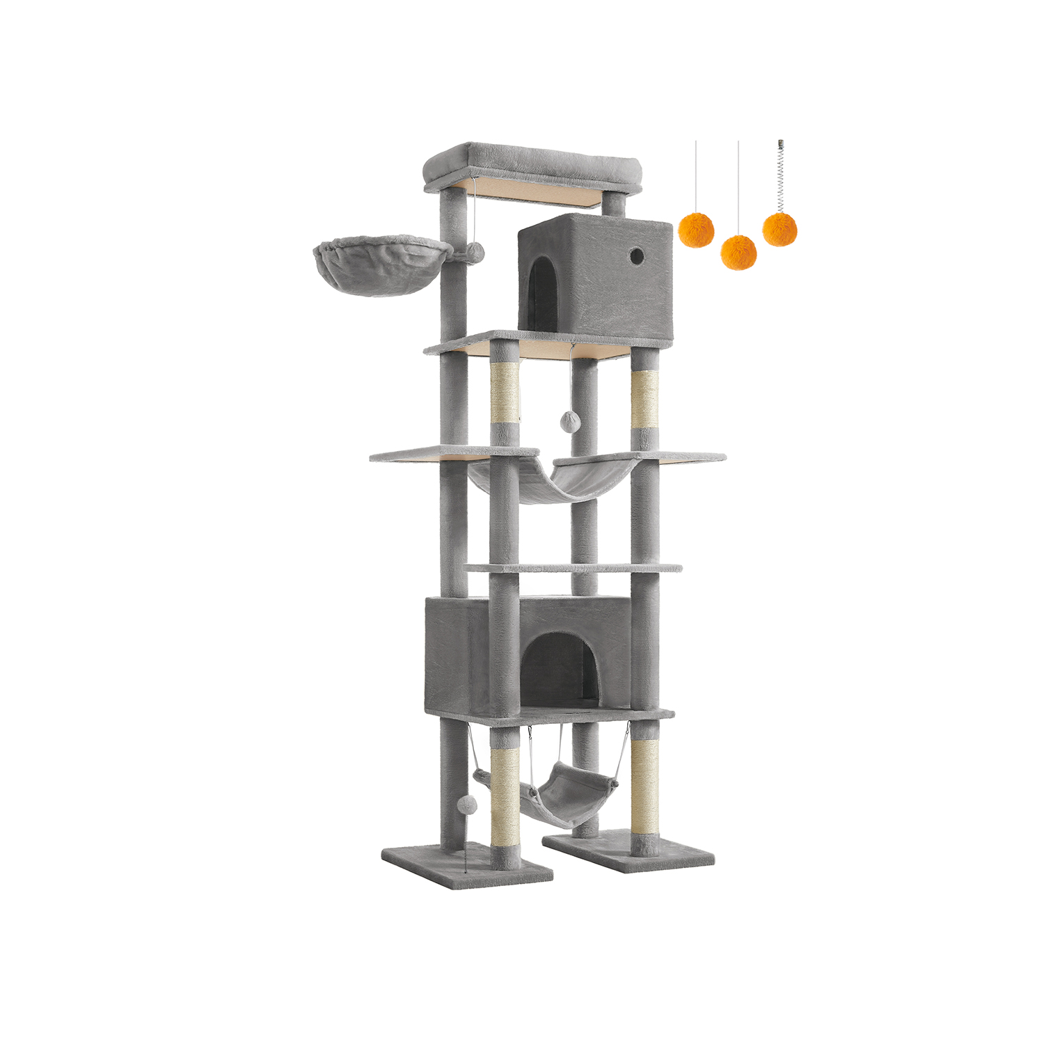 Cat Tree - FINRIA XXL Tower 201 cm with Scratching Post - Light Grey - Indigo Home