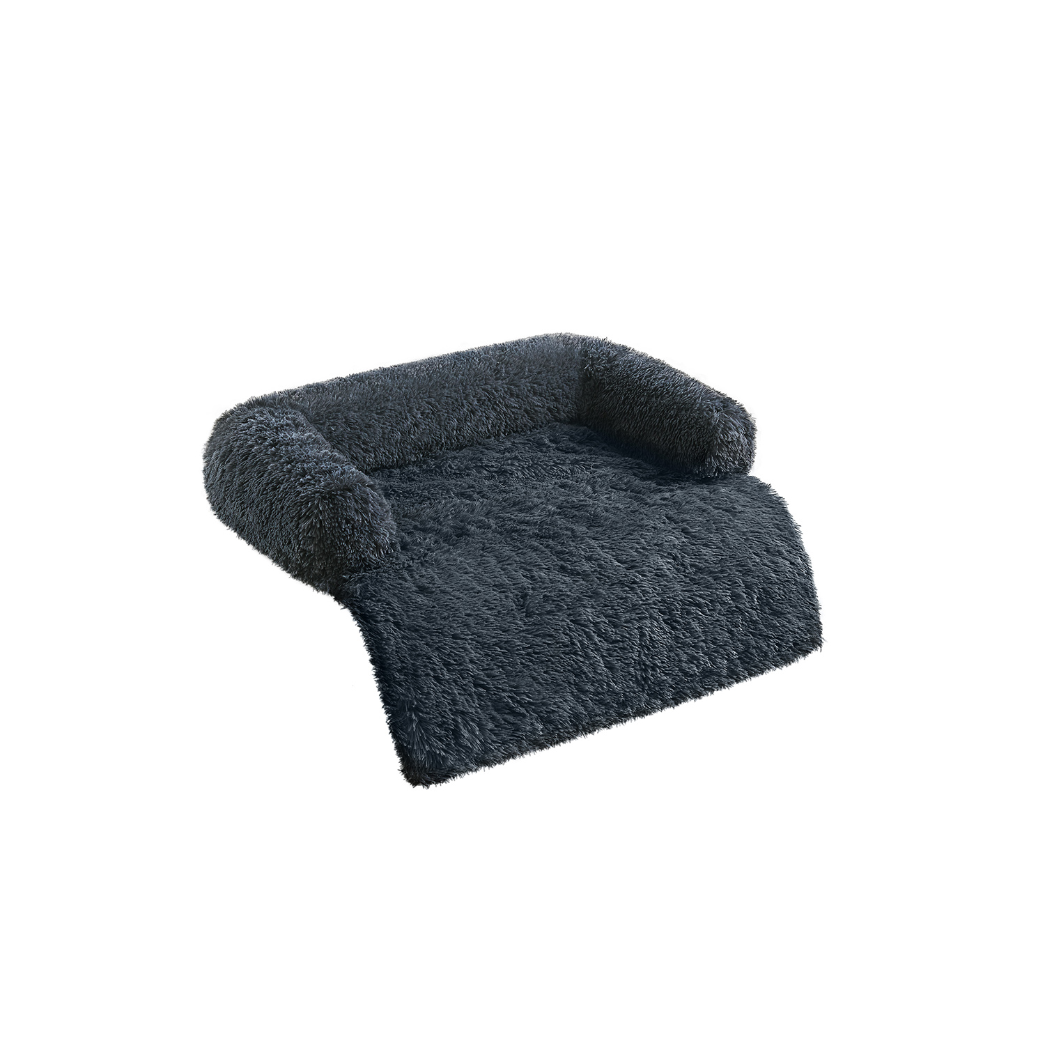 Dog Sofa Bed - MONRA FluffyHug Medium Faux Fur Orthopedic Bolster Bed - Dark Grey - Indigo Home