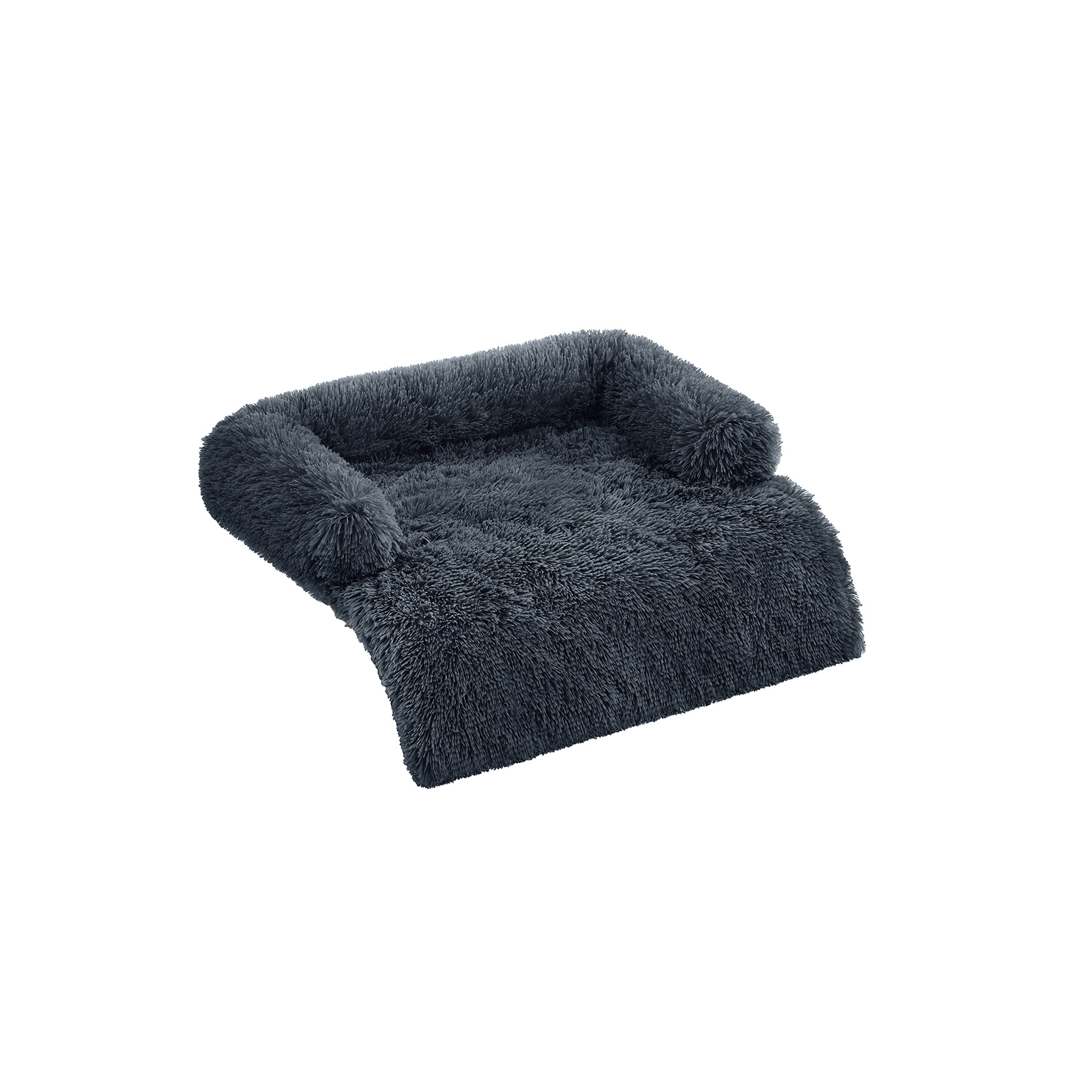 Dog Sofa Bed - MONRA FluffyHug Large Faux Fur Bolster Bed - Dark Grey - Indigo Home