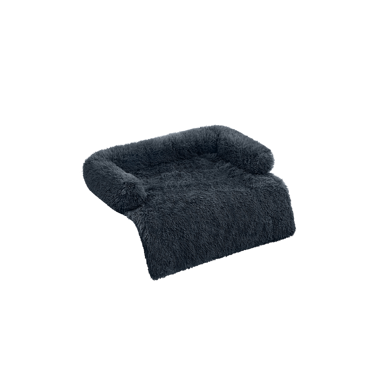 Dog Sofa Bed - MONRA FluffyHug XL Faux Fur Orthopedic Bolster Bed - Dark Grey - Indigo Home
